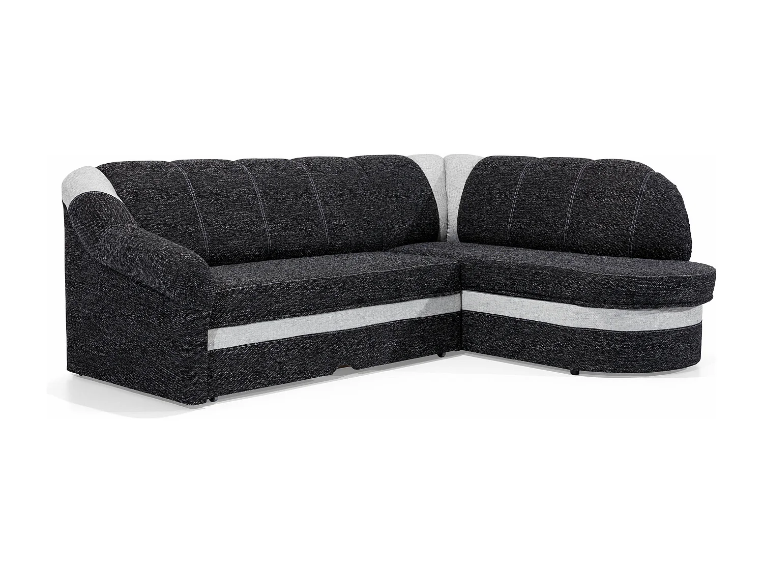 Converteerbare hoekbank rechts in gemêleerde donkergrijze stof en lichtgrijze imitatie Sundy 250 cm