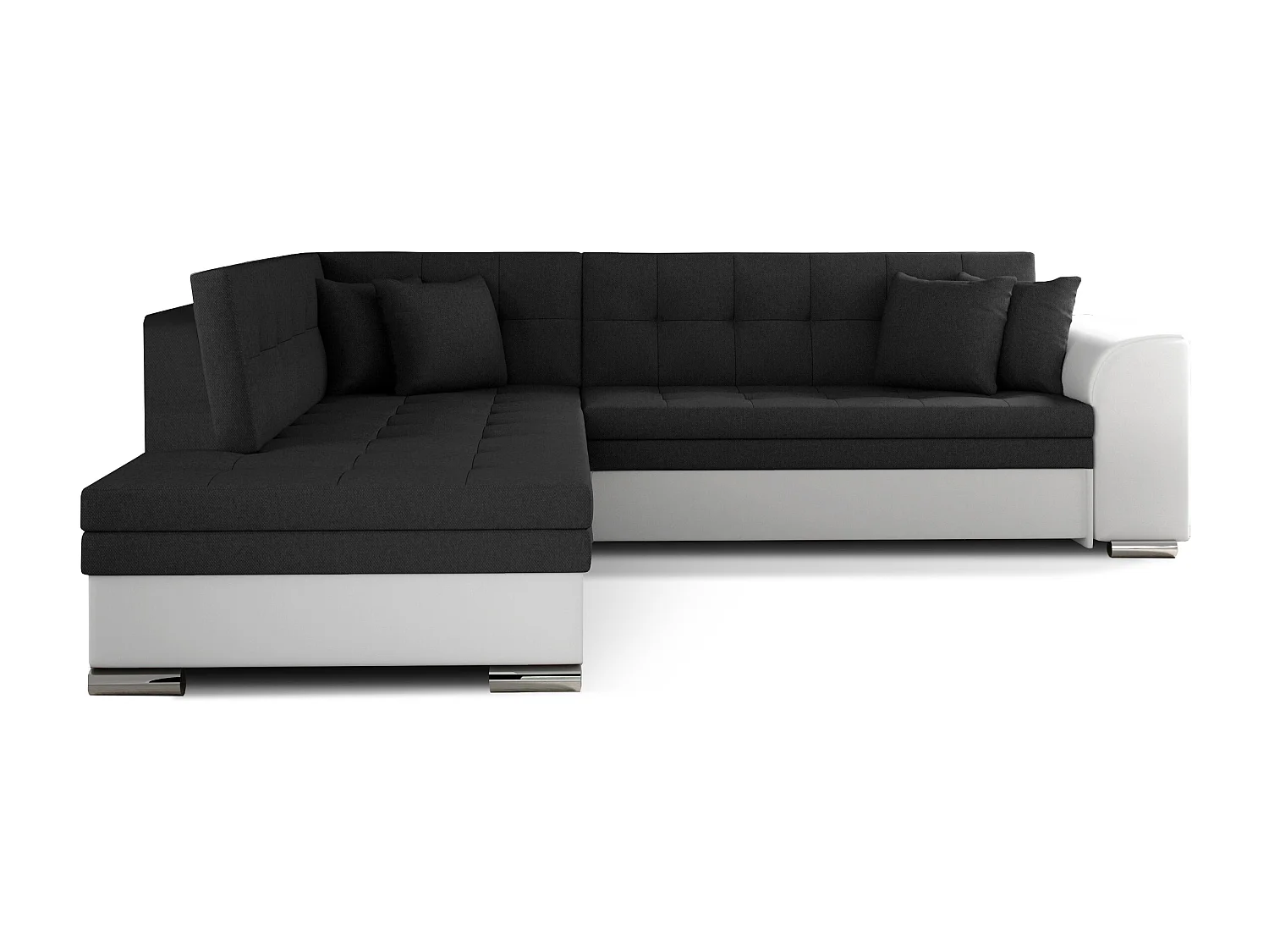 Canapé convertible gauche droit tissu noir et simili blanc Pika 260cm