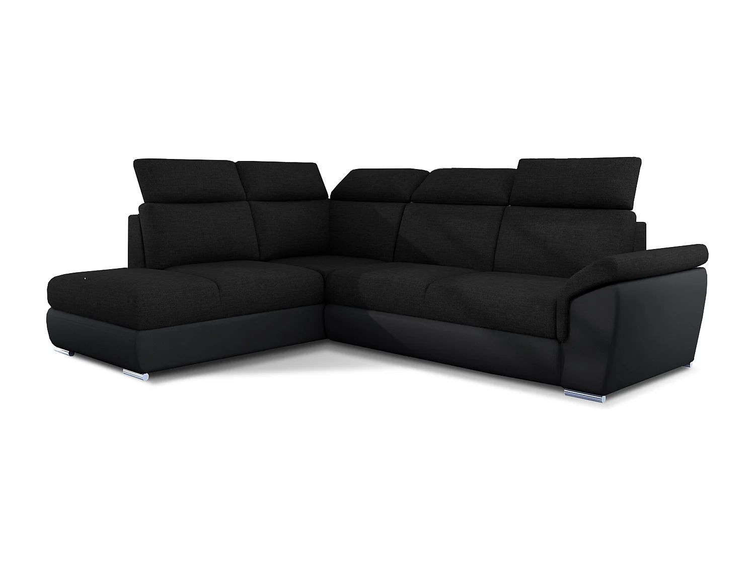 Canapé angle gauche convertible tissu et simili cuir noir avec appuis-tête réglables Kepita 260cm