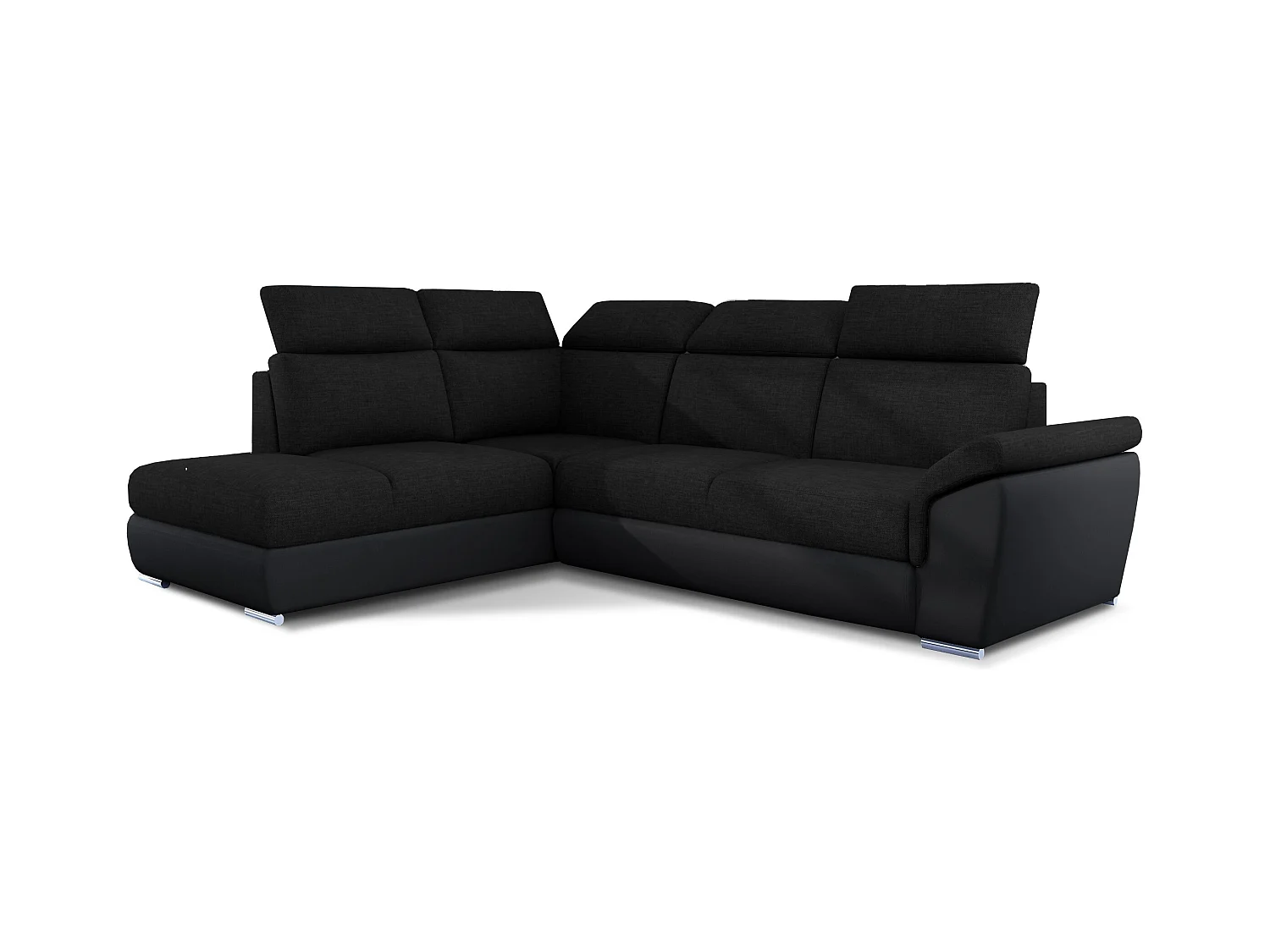 Canapé angle gauche convertible tissu et simili cuir noir avec appuis-tête réglables Kepita 260cm