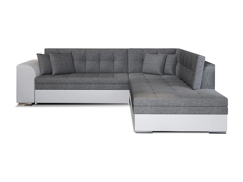 Canapé convertible angle droit tissu gris et simili blanc Pika 260cm