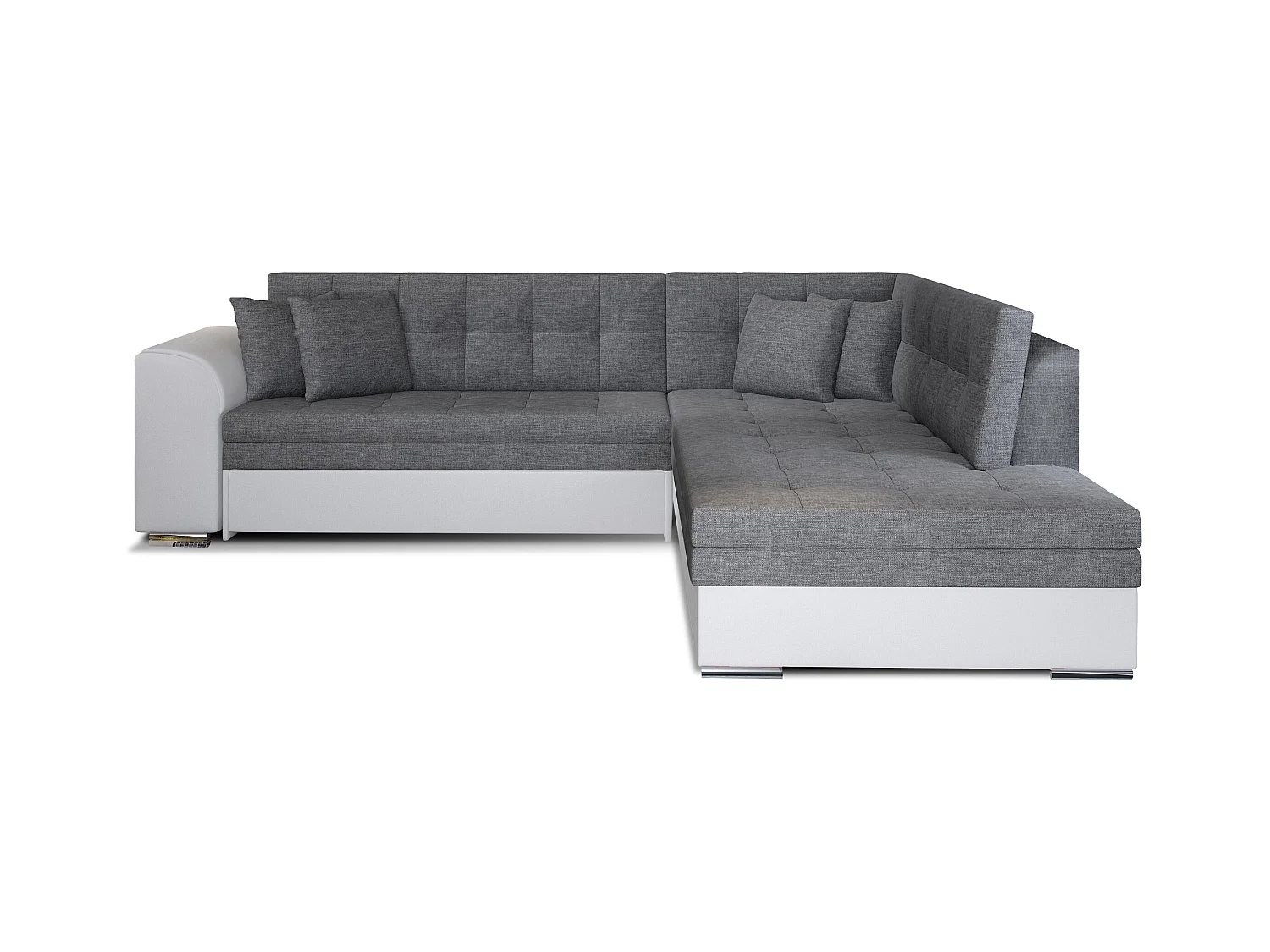 Canapé convertible angle droit tissu gris et simili blanc Pika 260cm