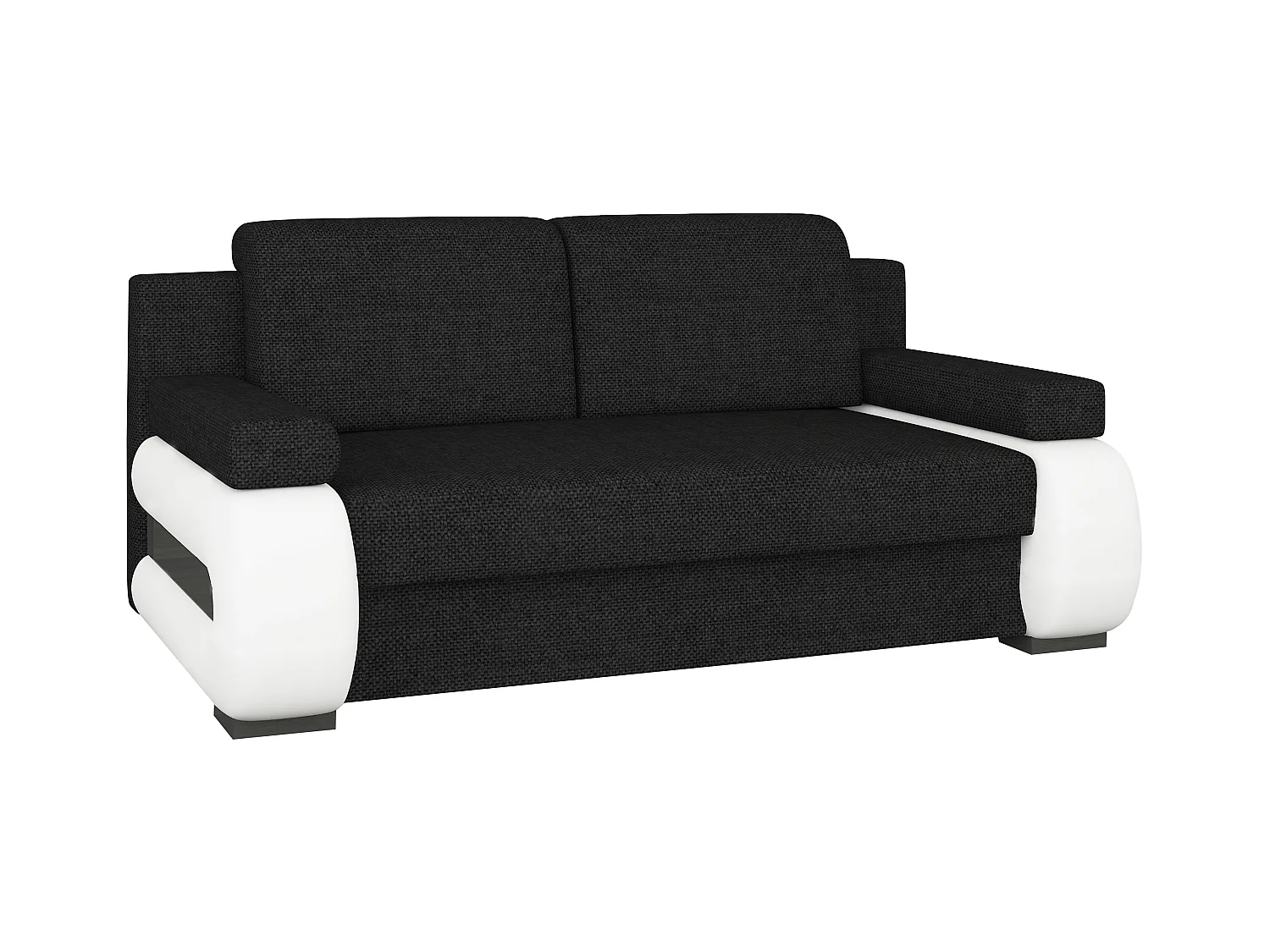 Canapé convertible 2 places tissu noir et simili cuir blanc Korina 202cm