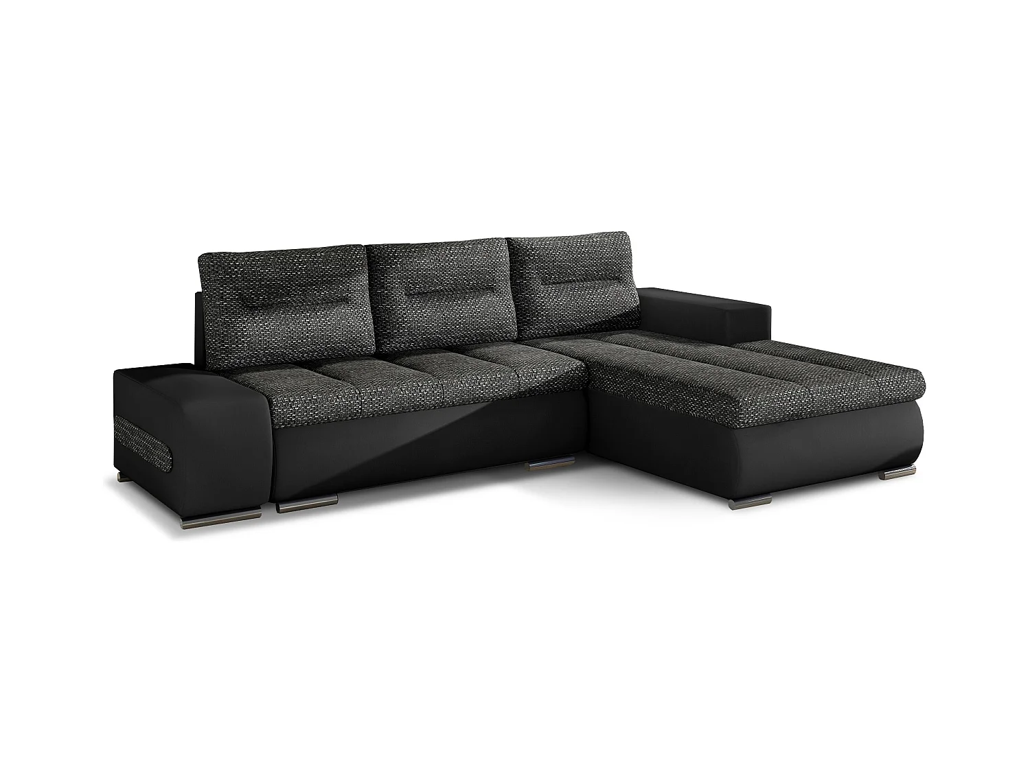 Canapé convertible angle droit tissu noir chiné et simili noir Waker 275cm