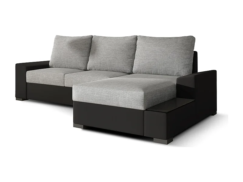 Canapé angle droit convertible tissu gris clair et simili noir James 245cm