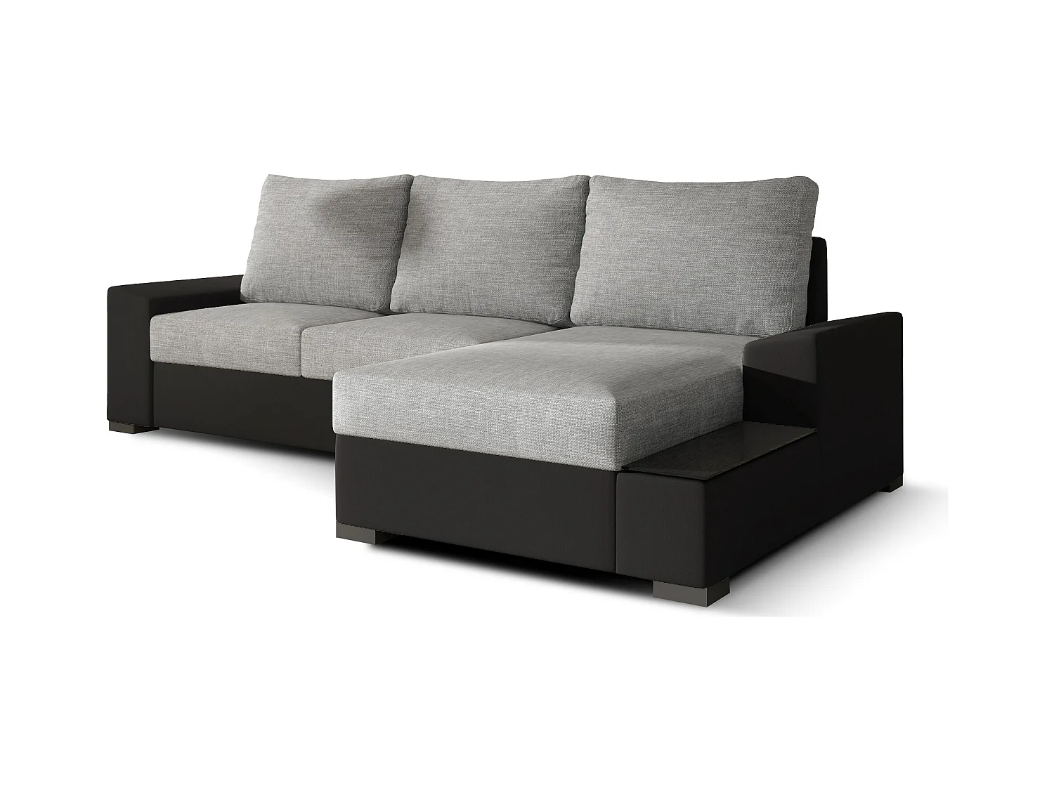 Canapé angle droit convertible tissu gris clair et simili noir James 245cm