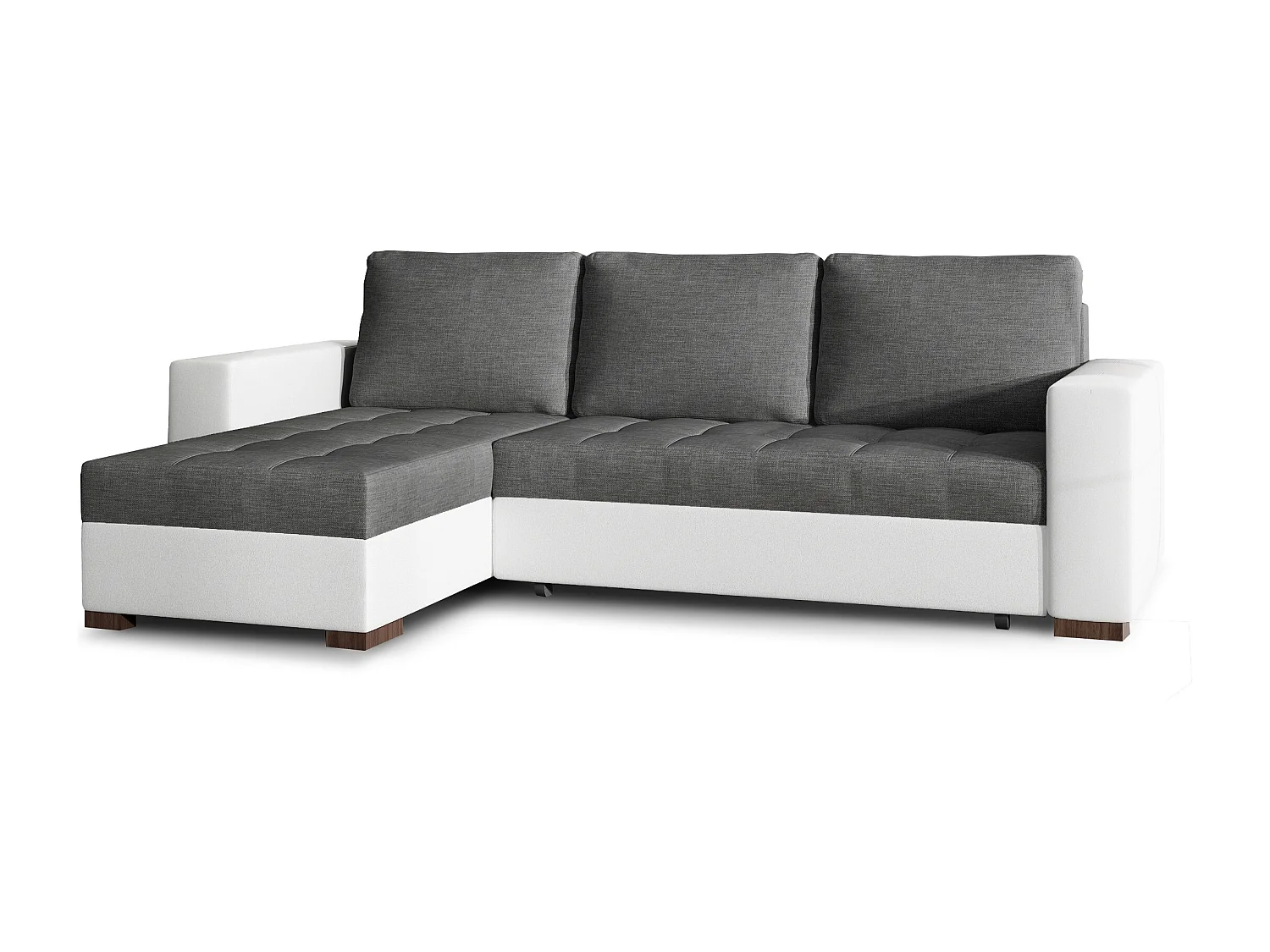 Canapé d'angle convertible et réversible tissu gris foncé et simili cuir blanc Zelly 237cm