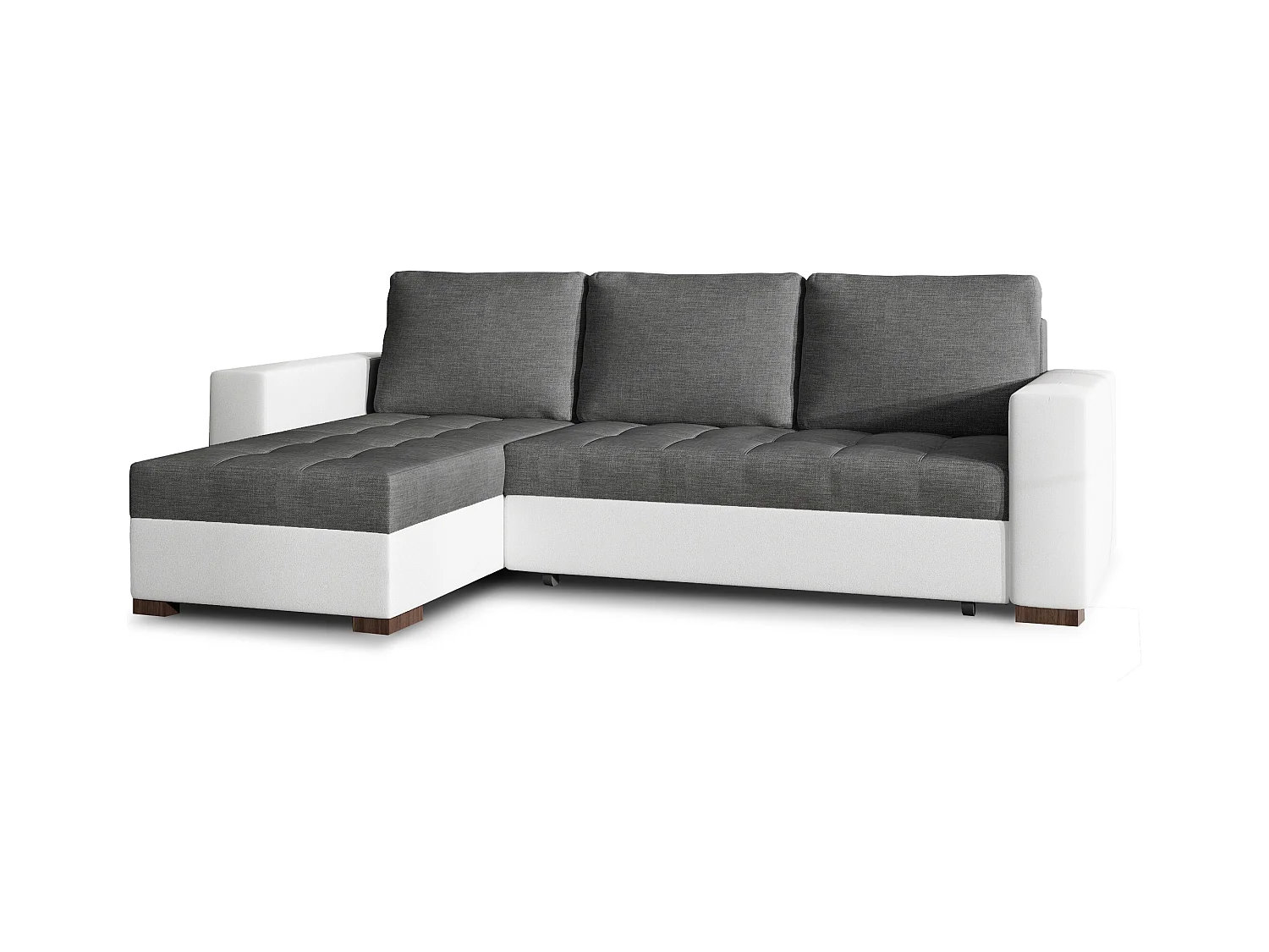 Canapé d'angle convertible et réversible tissu gris foncé et simili cuir blanc Zelly 237cm