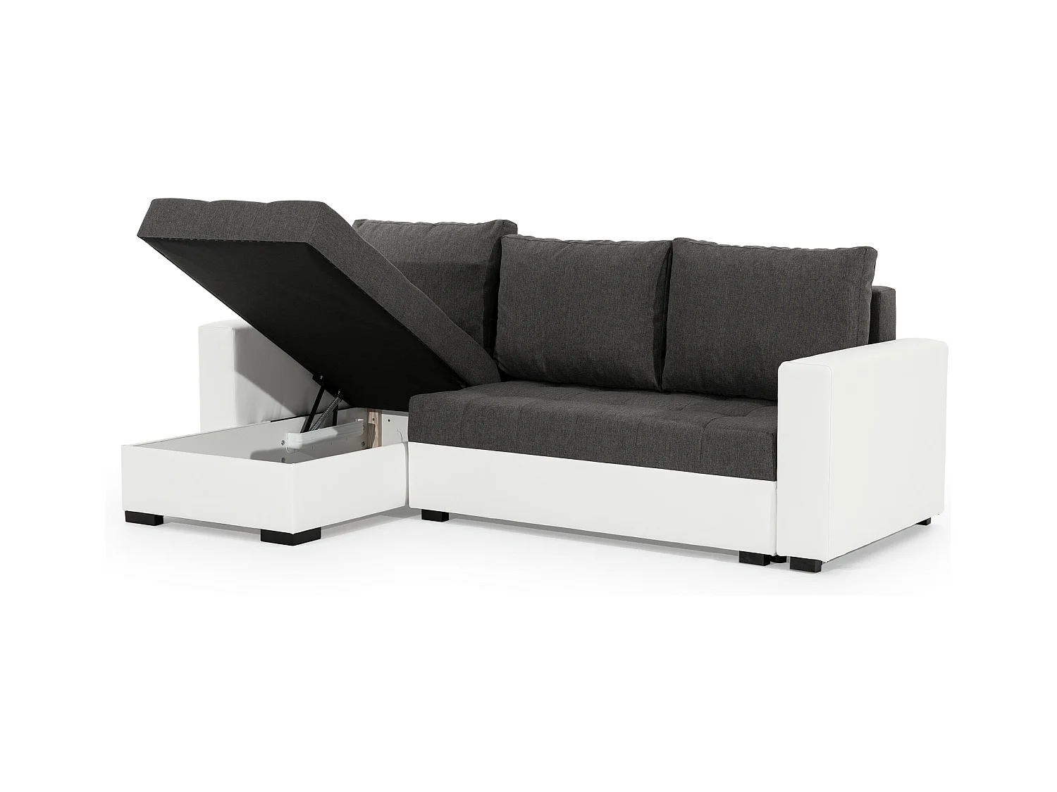 Converteerbare en omkeerbare hoekbank donkergrijze stof en wit kunstleer Zelly 237 cm