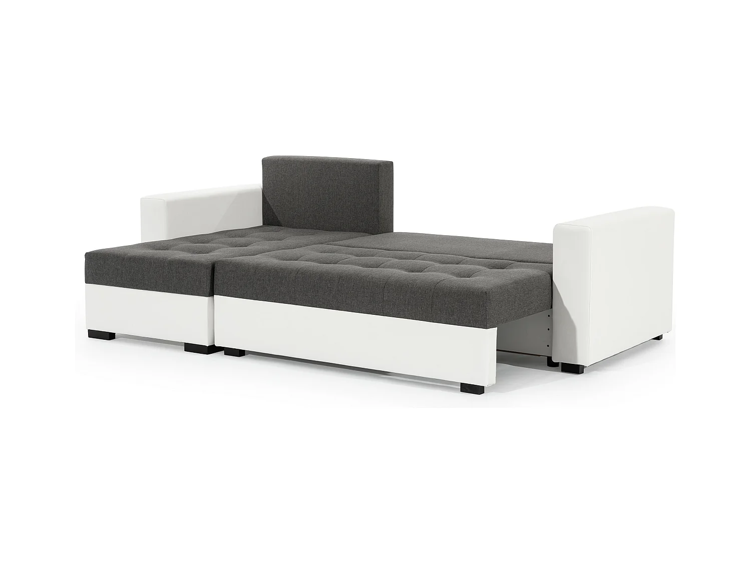 Converteerbare en omkeerbare hoekbank donkergrijze stof en wit kunstleer Zelly 237 cm