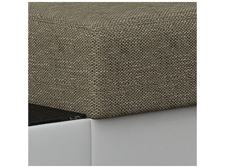 Canapé angle droit convertible tissu beige clair chiné et simili blanc James 245cm