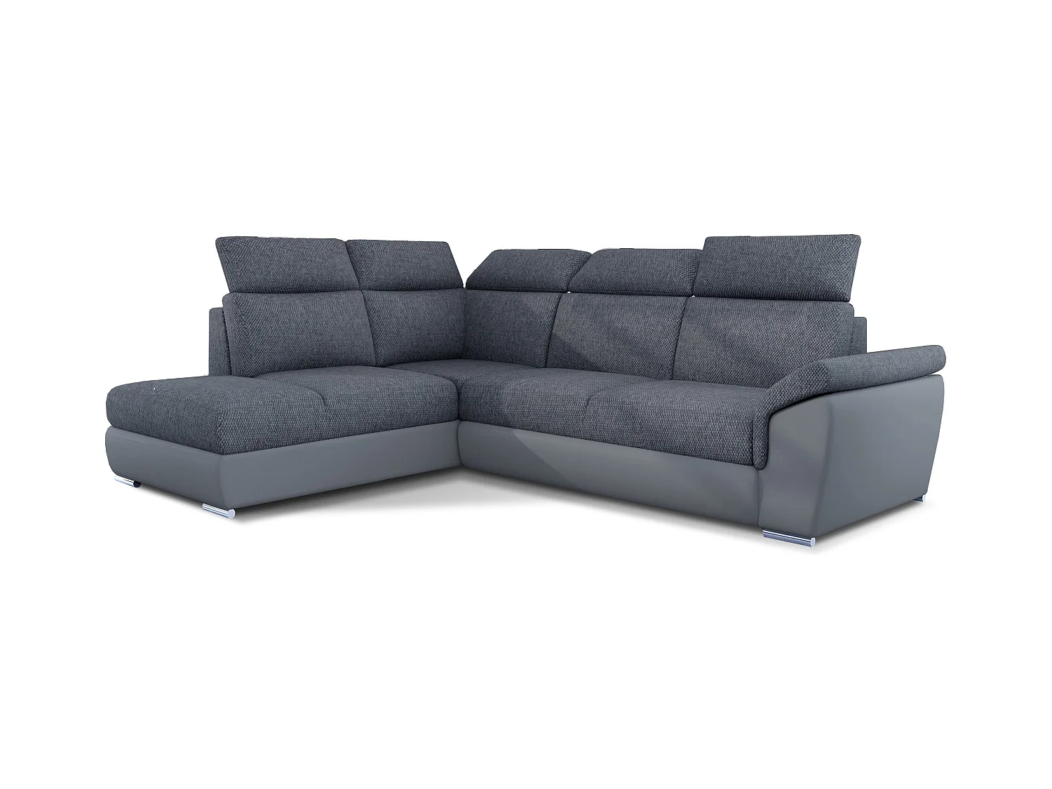 Canapé angle gauche convertible tissu et simili gris avec appuis-tête réglables Kepita 260cm