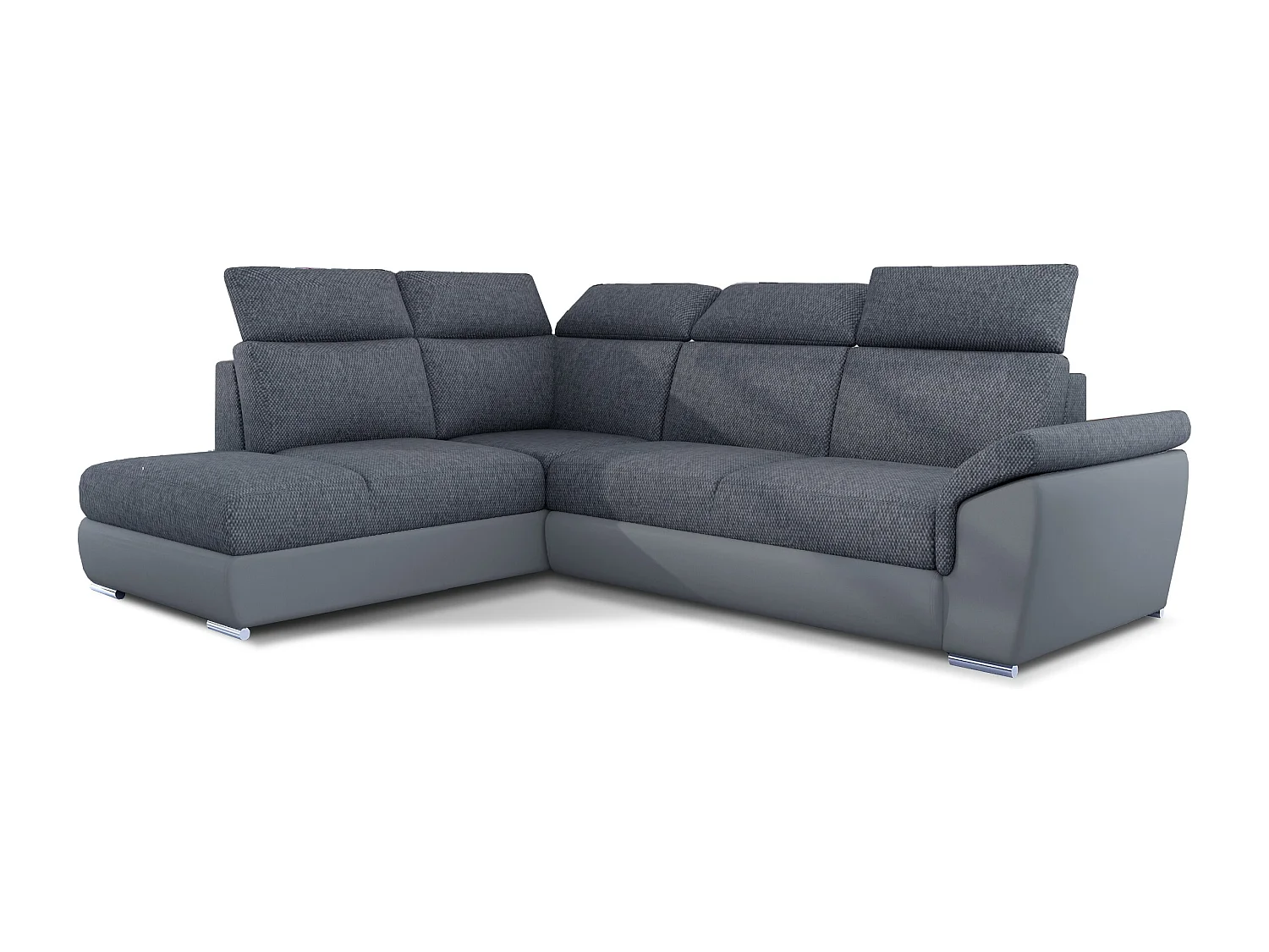 Canapé angle gauche convertible tissu et simili gris avec appuis-tête réglables Kepita 260cm