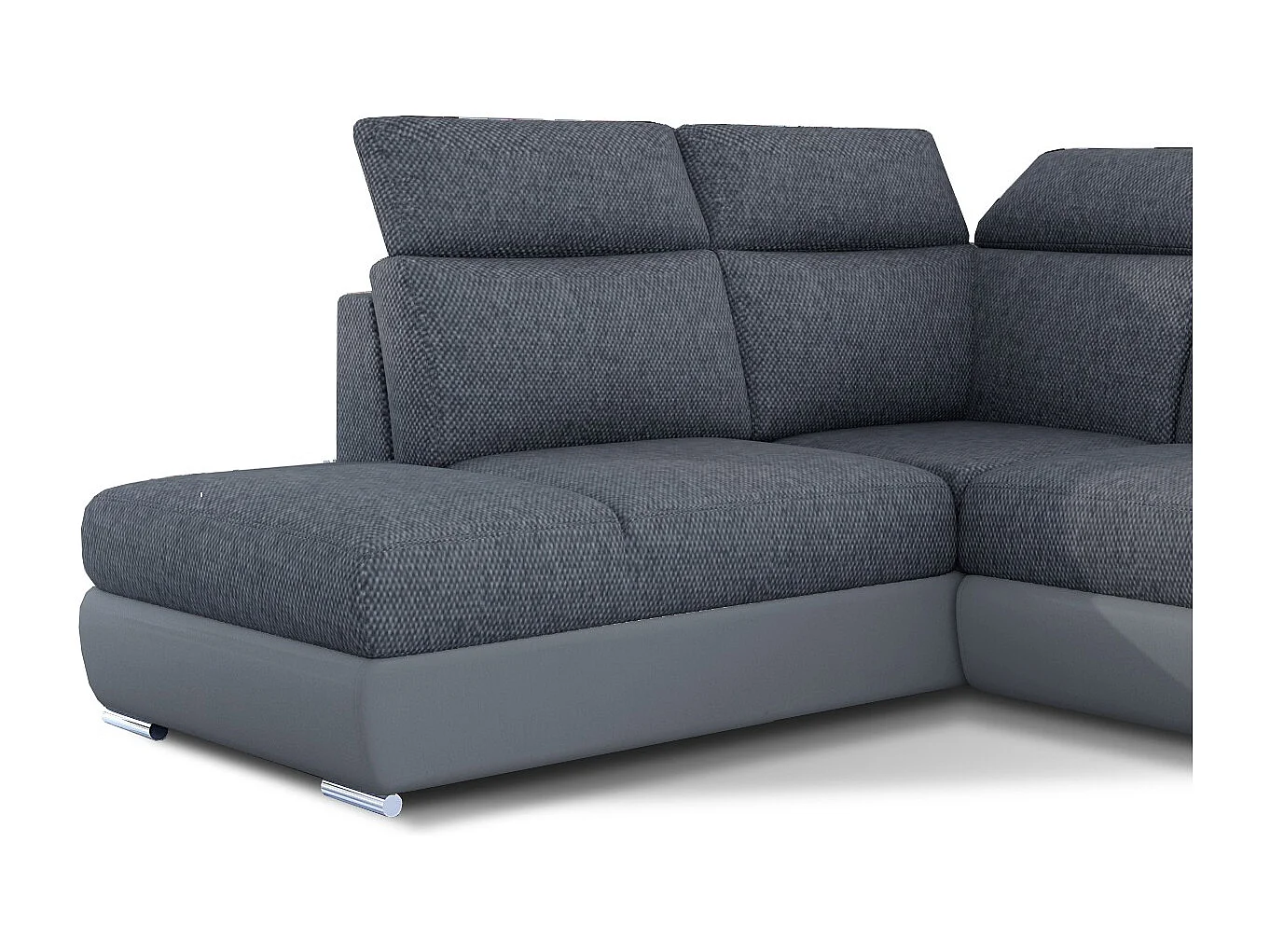 Canapé angle gauche convertible tissu et simili gris avec appuis-tête réglables Kepita 260cm