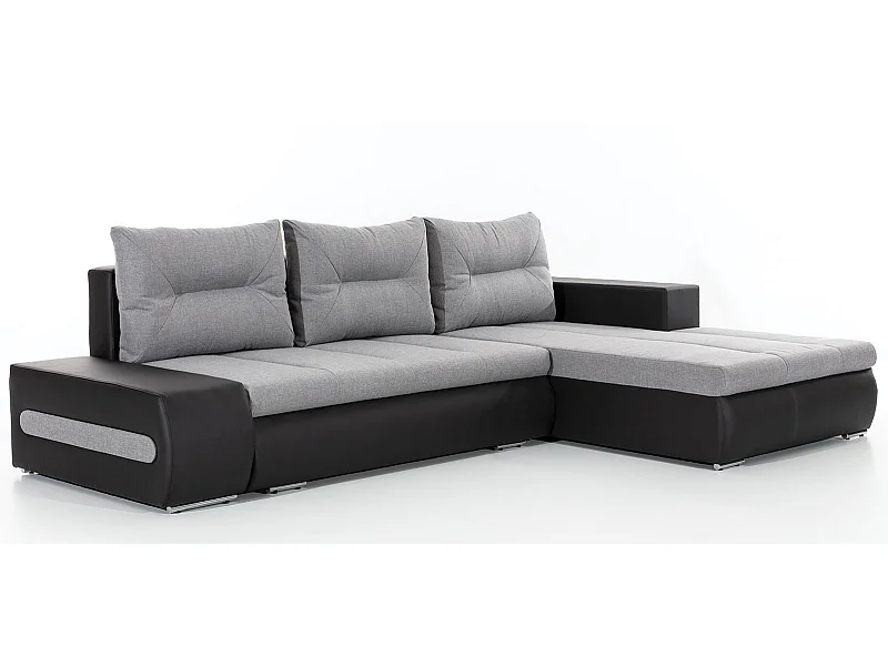 Canapé convertible angle droit tissu gris clair et simili noir Waker 275cm