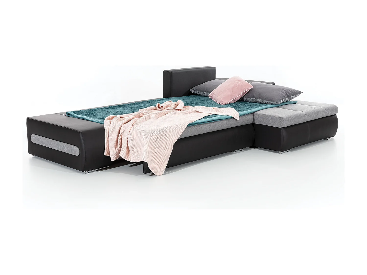 Canapé convertible angle droit tissu gris clair et simili noir Waker 275cm