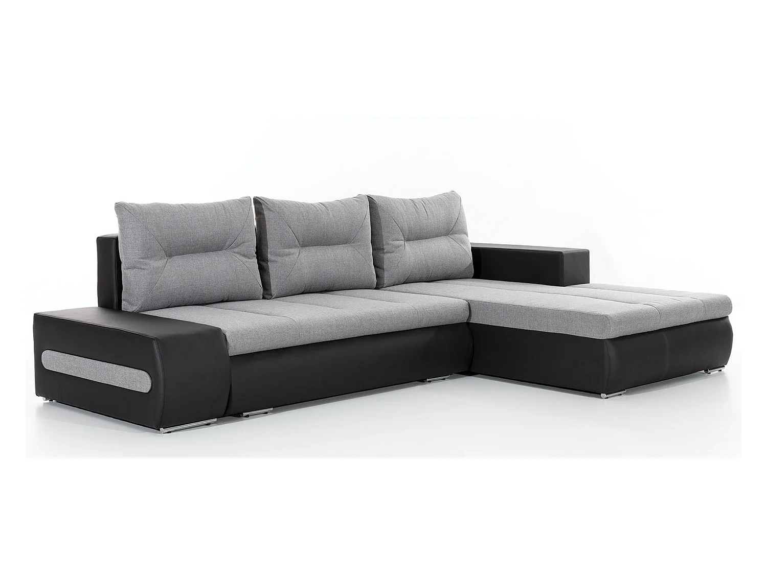 Canapé convertible angle droit tissu gris clair et simili noir Waker 275cm