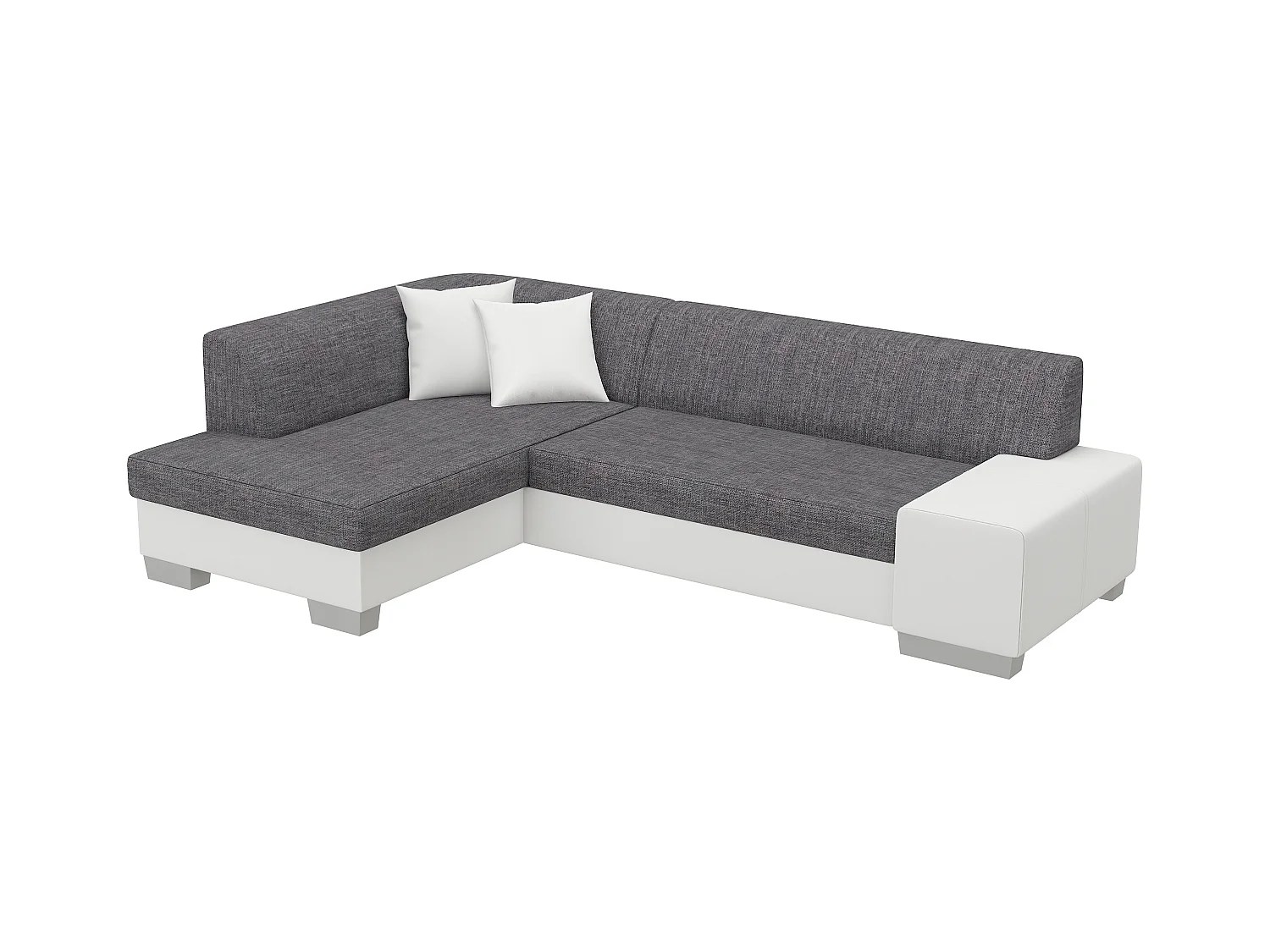 Canapé convertible angle gauche simili cuir blanc et tissu gris Polky 272cm