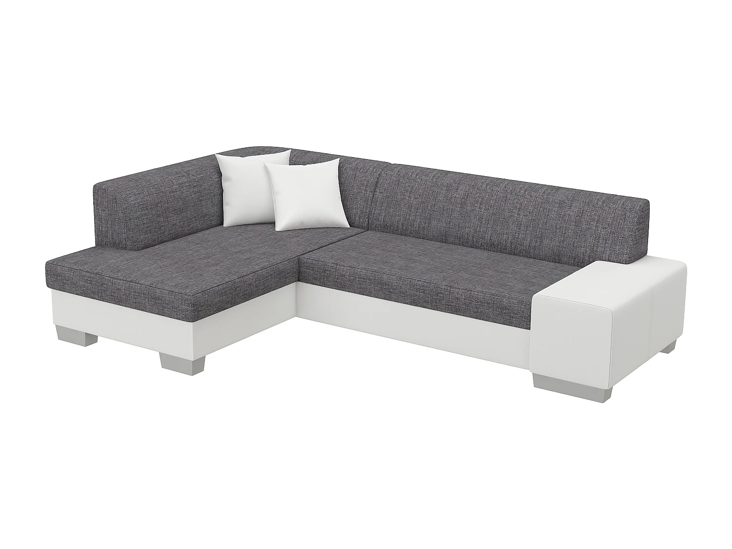Canapé convertible angle gauche simili cuir blanc et tissu gris Polky 272cm