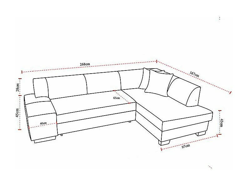 Canapé convertible angle gauche simili cuir blanc et tissu gris Polky 272cm
