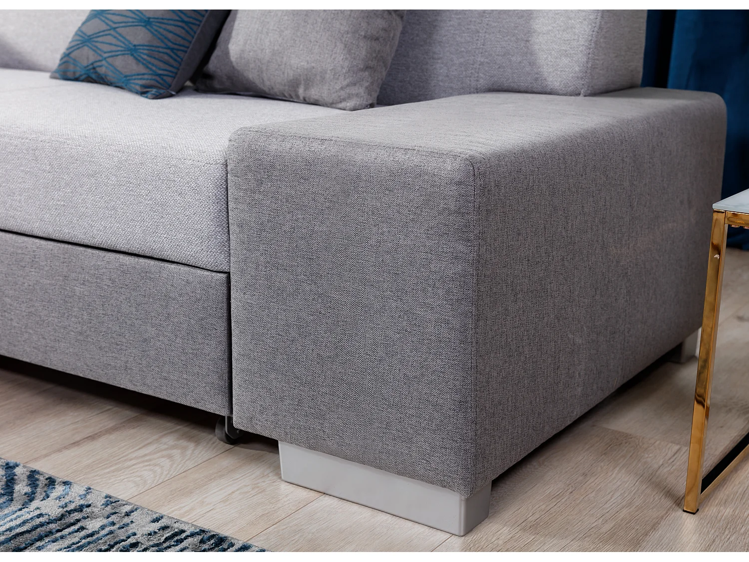 Canapé convertible angle gauche simili cuir blanc et tissu gris Polky 272cm