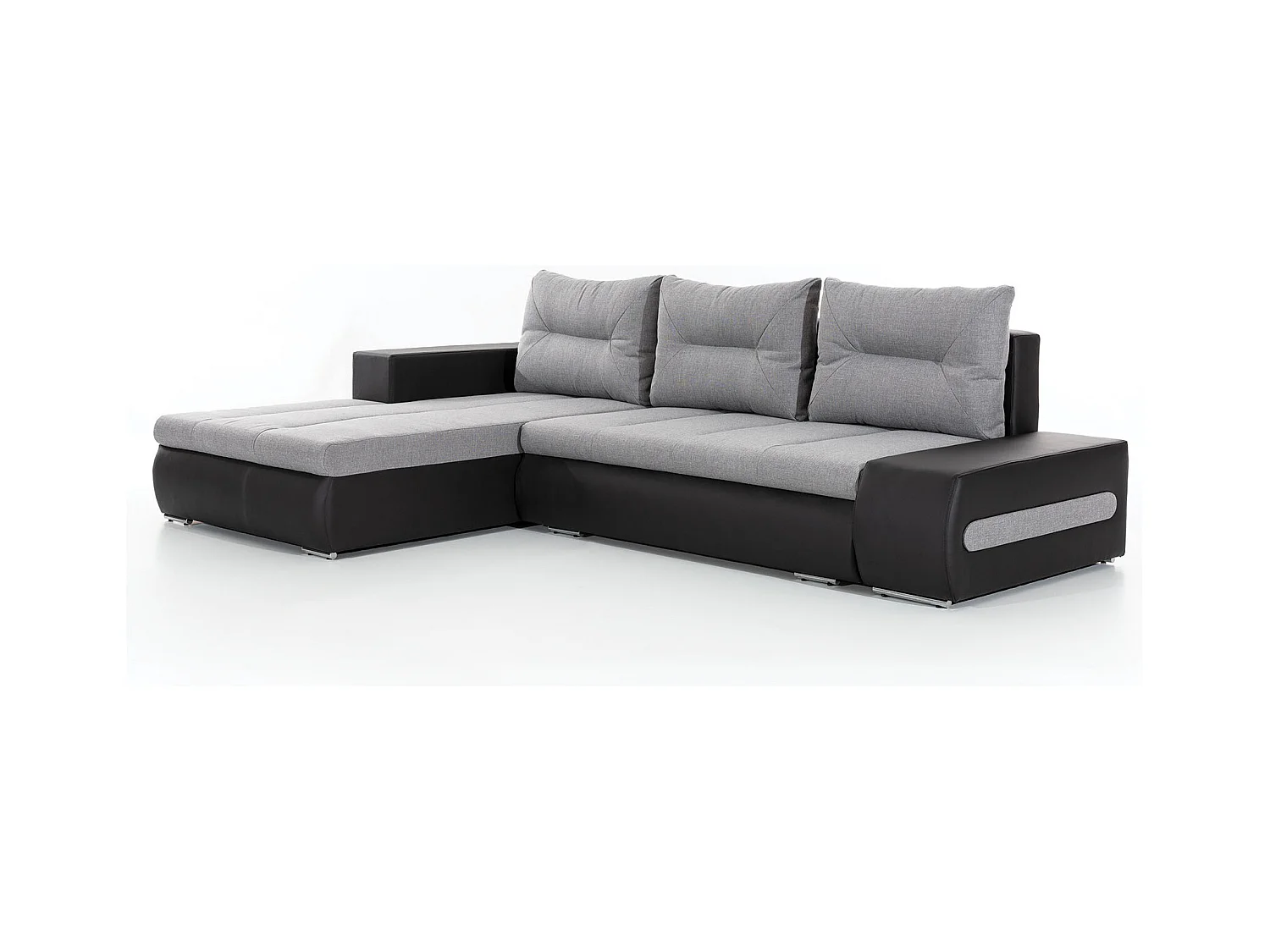 Canapé convertible angle gauche tissu gris chiné et simili noir Waker 275cm