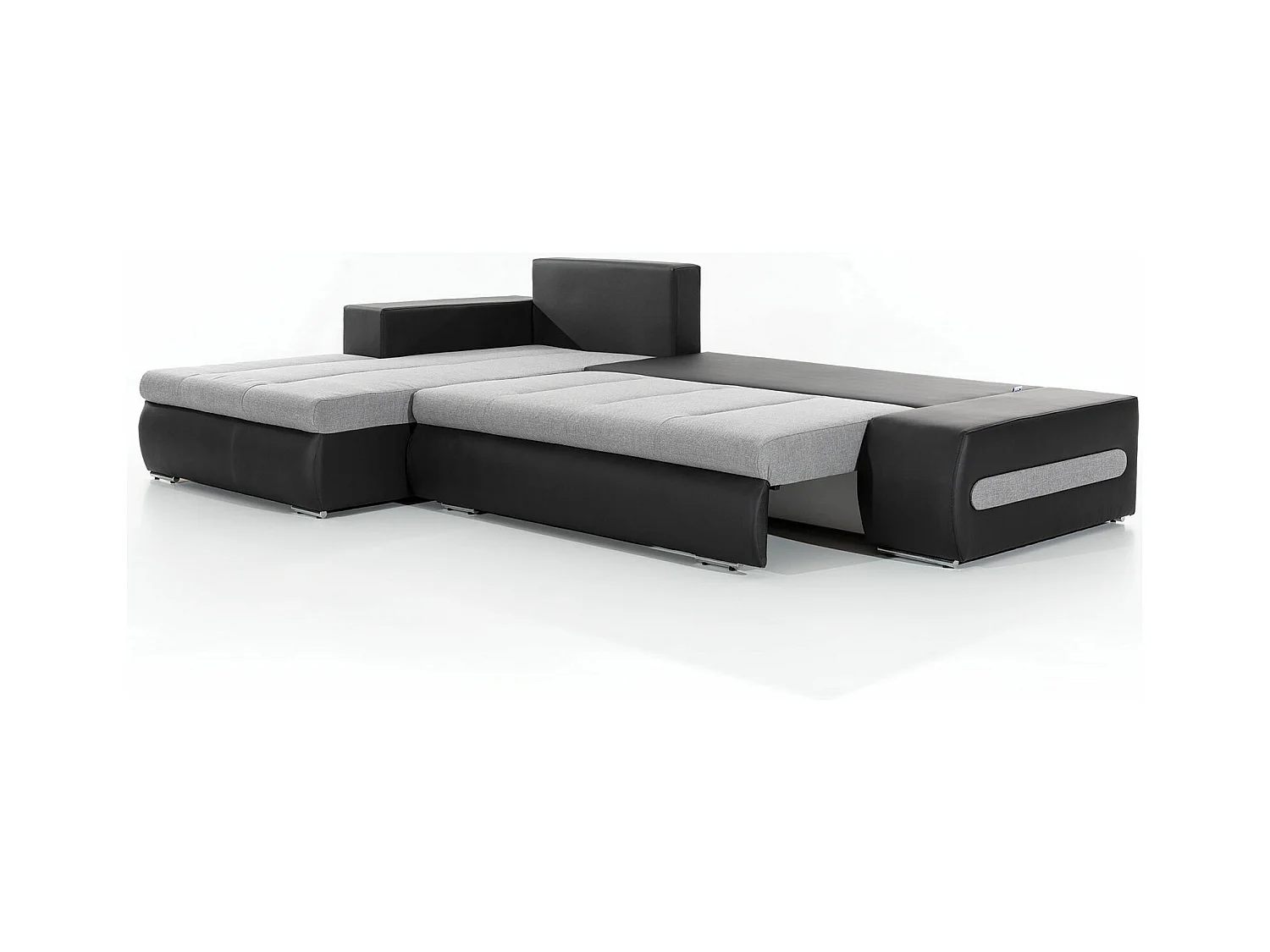 Canapé convertible angle gauche tissu gris chiné et simili noir Waker 275cm