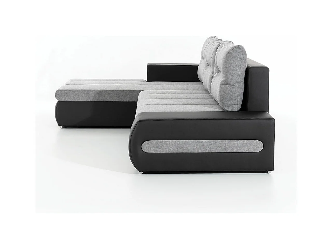 Canapé convertible angle gauche tissu gris chiné et simili noir Waker 275cm