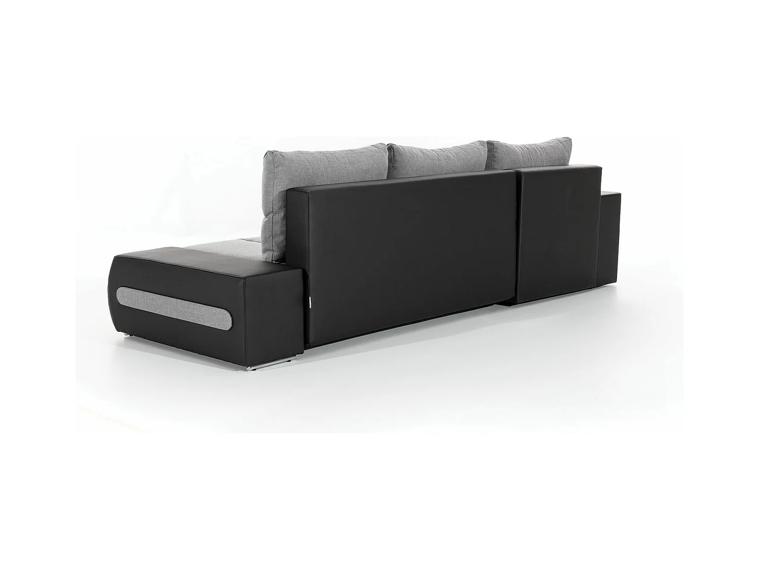 Canapé convertible angle gauche tissu gris chiné et simili noir Waker 275cm