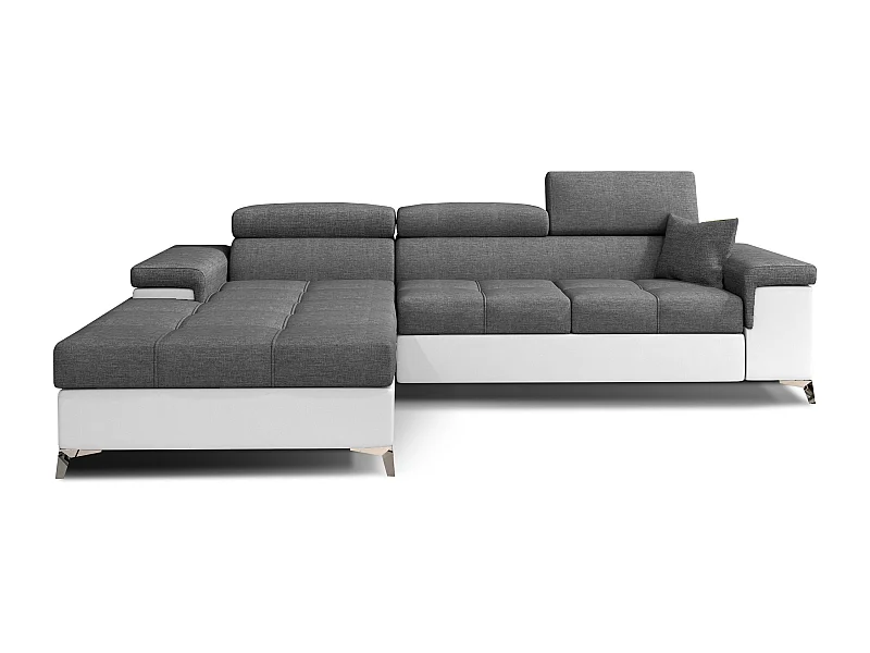 Canapé angle gauche convertible tissu gris foncé et simili blanc avec appuis-tête réglables Rikaro 280cm
