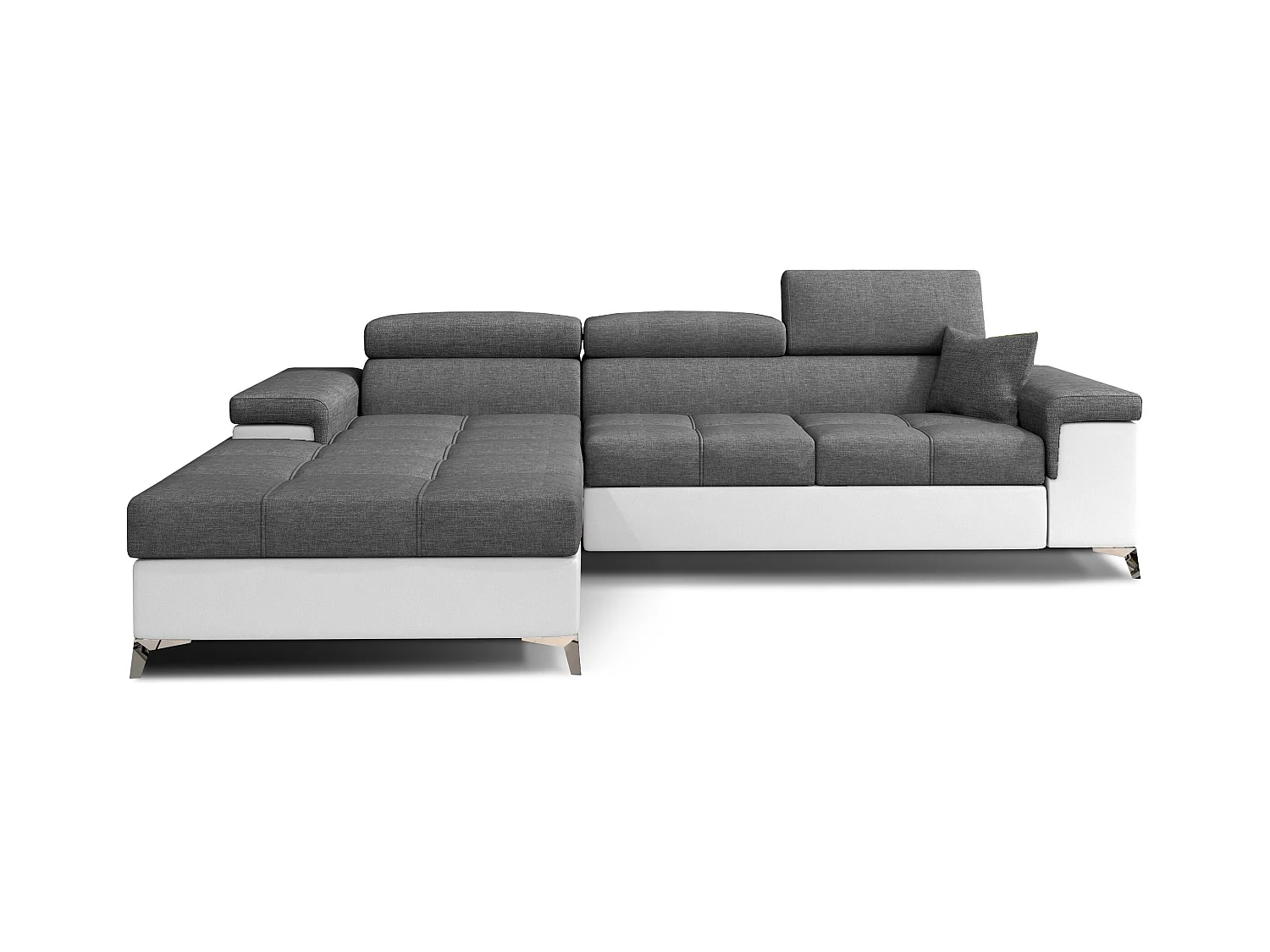 Converteerbare hoekbank in grijze stof en kunstleer met verstelbare hoofdsteunen Rikaro 280 cm-Kleur Wit/donkergrijs-linkerhoek