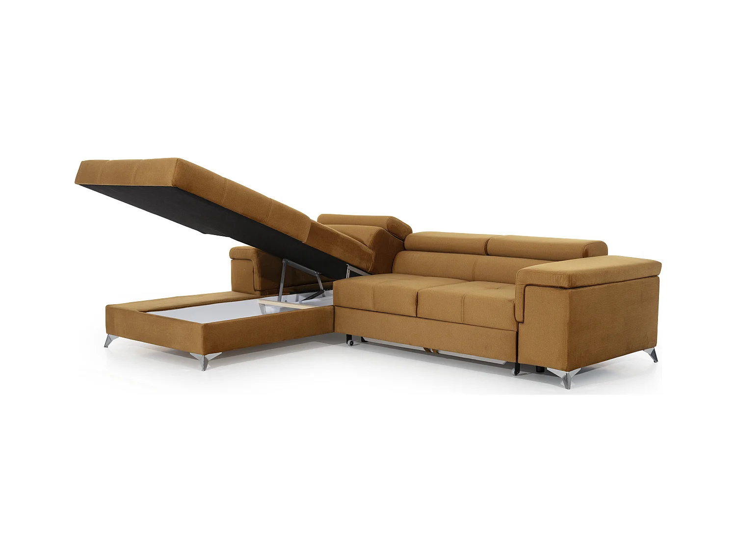 Canapé angle gauche convertible tissu gris foncé et simili blanc avec appuis-tête réglables Rikaro 280cm