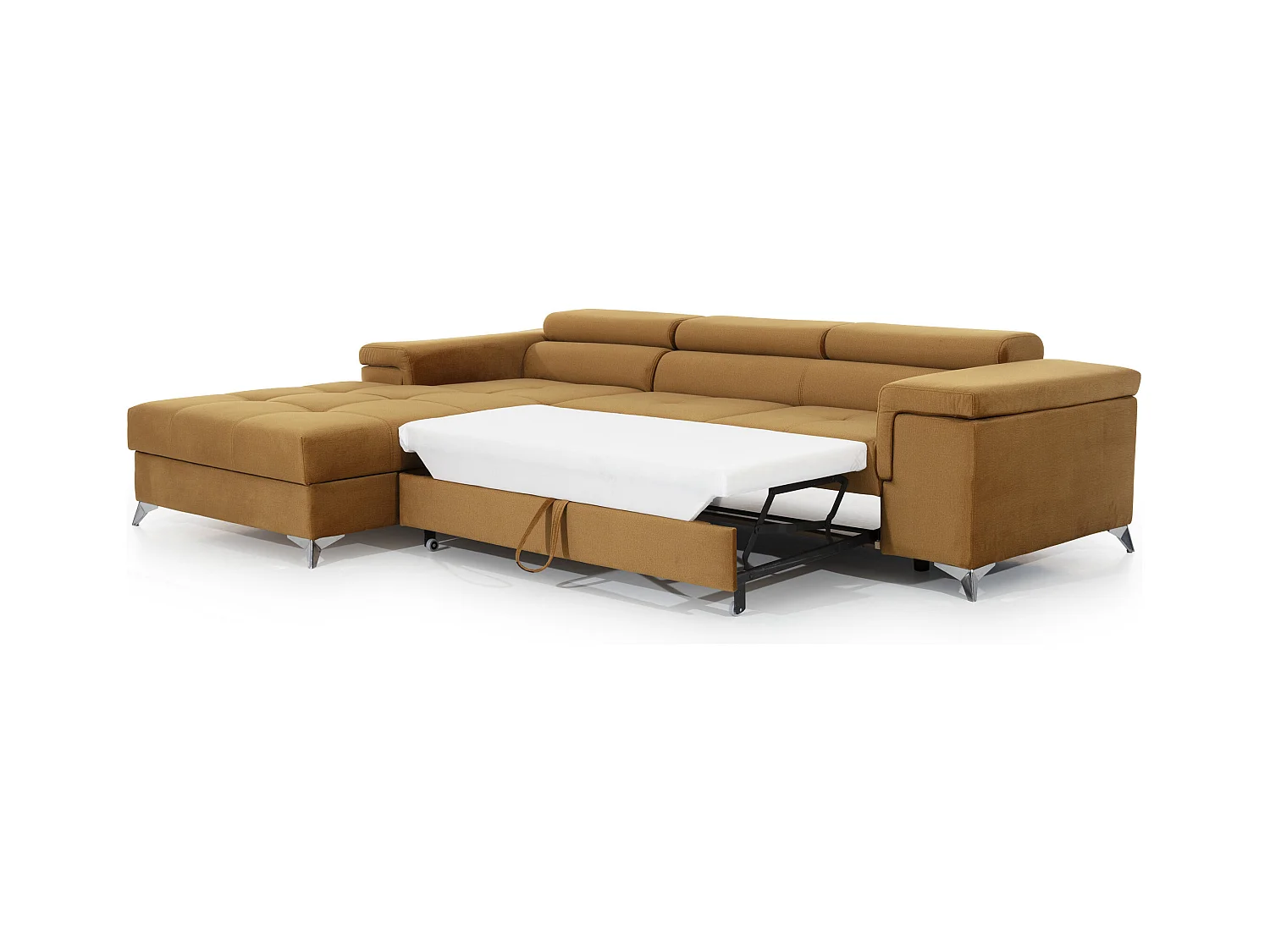 Canapé angle gauche convertible tissu gris foncé et simili blanc avec appuis-tête réglables Rikaro 280cm