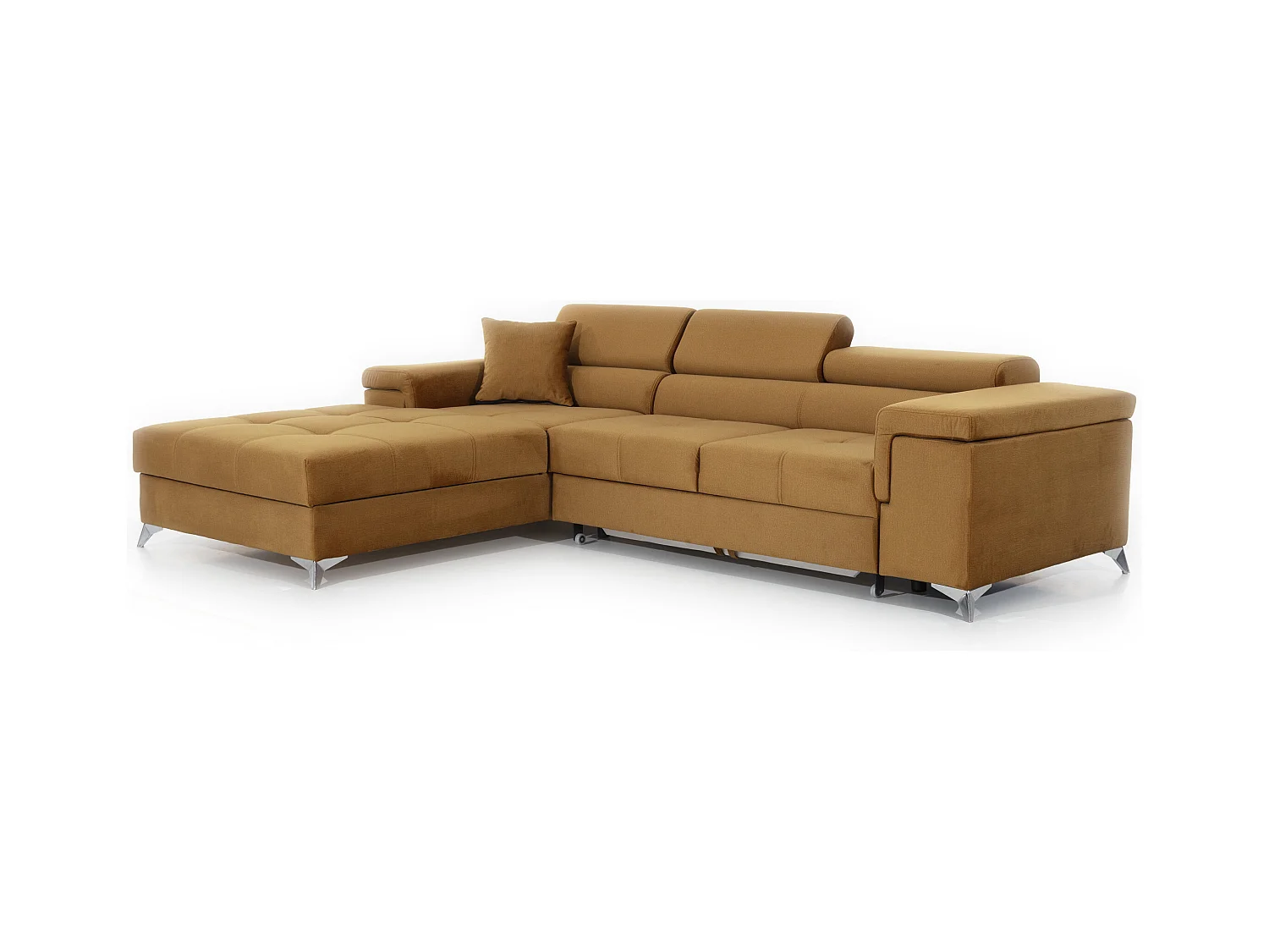 Canapé angle gauche convertible tissu gris foncé et simili blanc avec appuis-tête réglables Rikaro 280cm