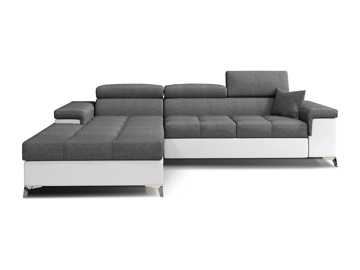 Canapé angle gauche convertible tissu gris foncé et simili blanc avec appuis-tête réglables Rikaro 280cm