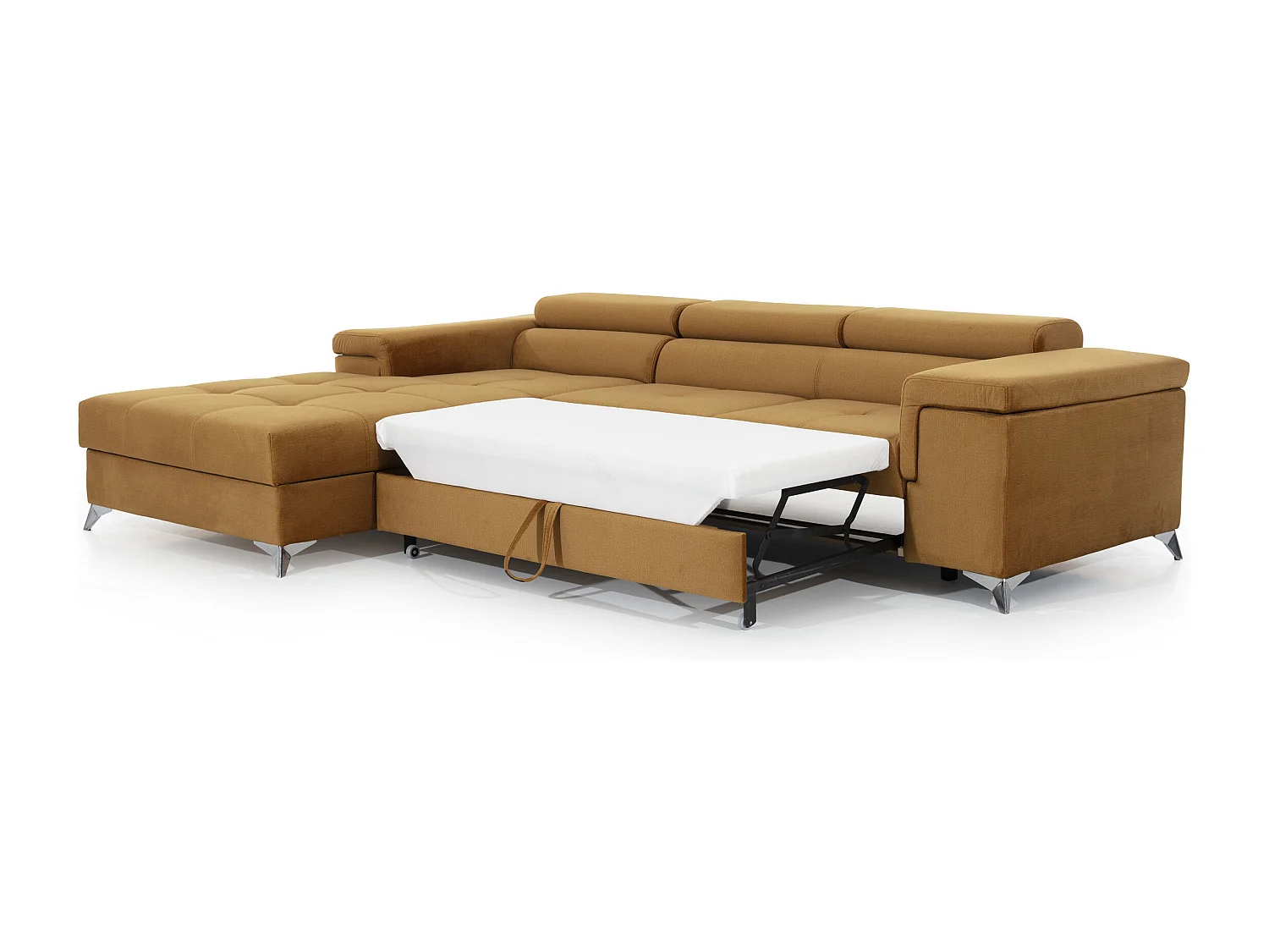 Canapé angle gauche convertible tissu gris foncé et simili blanc avec appuis-tête réglables Rikaro 280cm