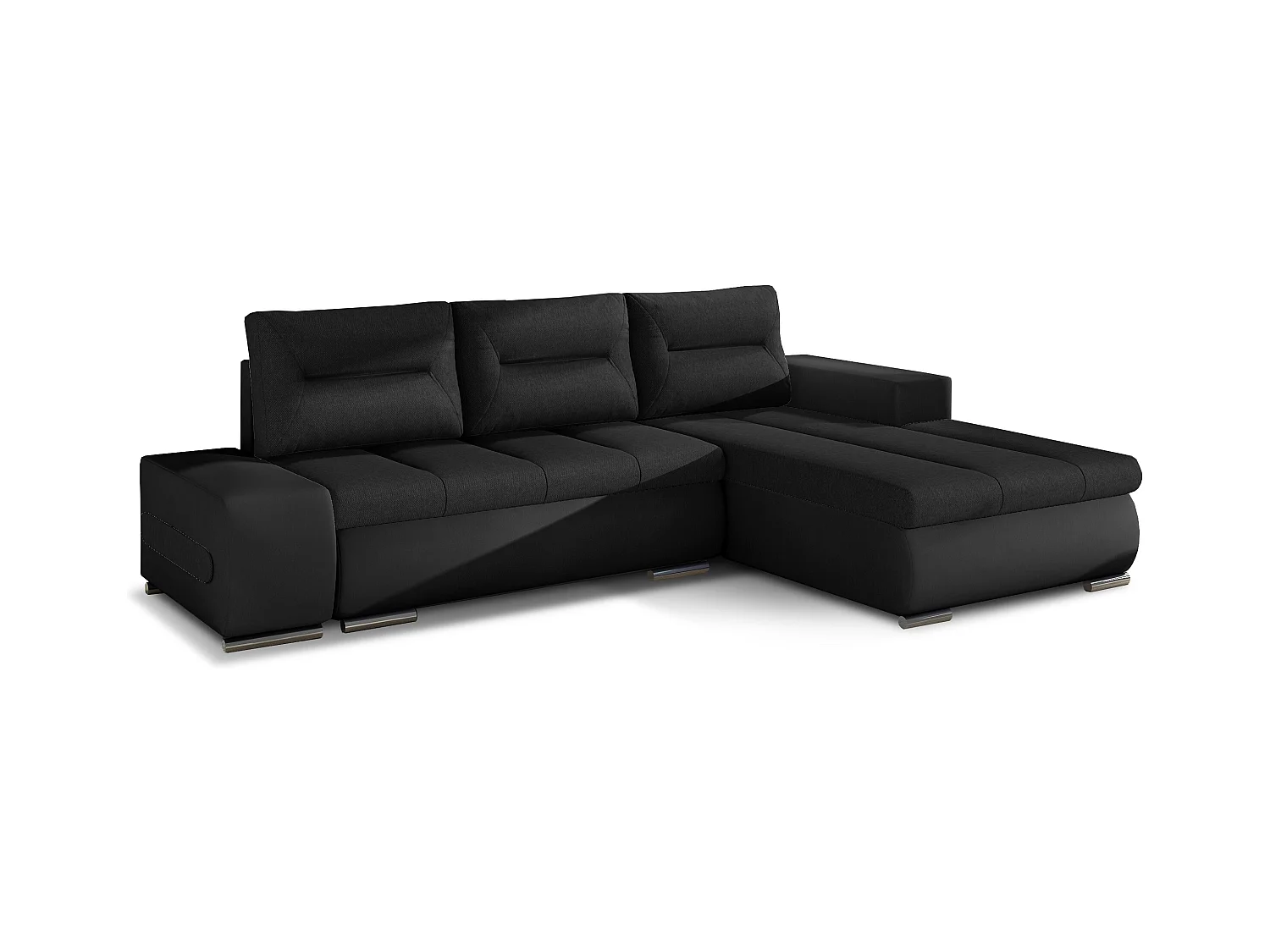 Canapé convertible angle droit tissu et simili noir Waker 275cm