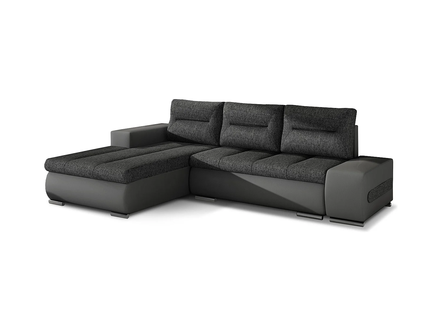 Canapé convertible angle gauche tissu gris foncé chiné et simili gris Waker 275cm