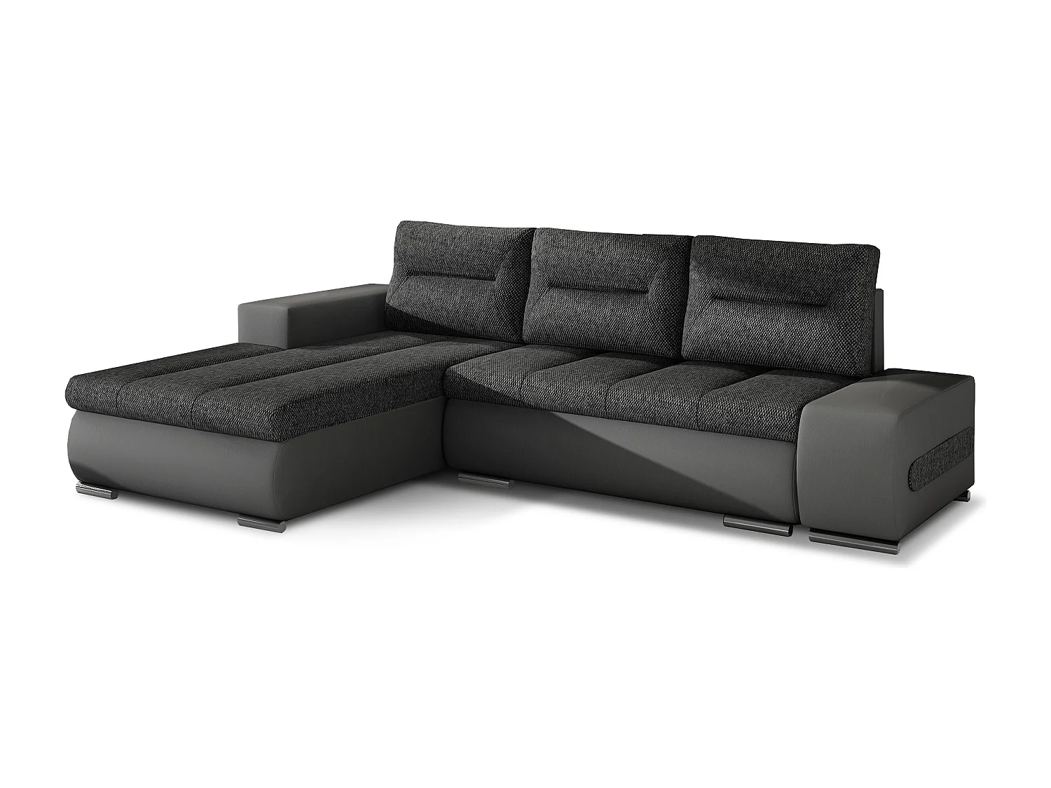 Canapé convertible angle gauche tissu gris foncé chiné et simili gris Waker 275cm