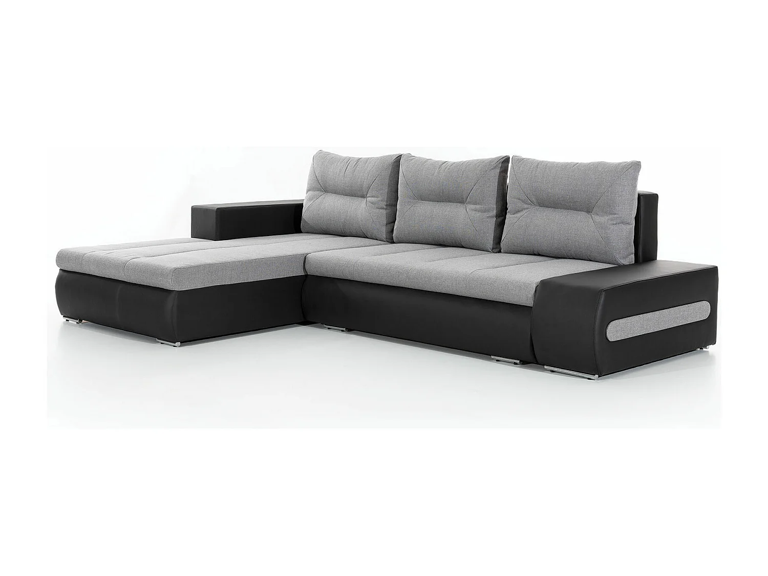 Canapé convertible angle gauche tissu gris foncé chiné et simili gris Waker 275cm