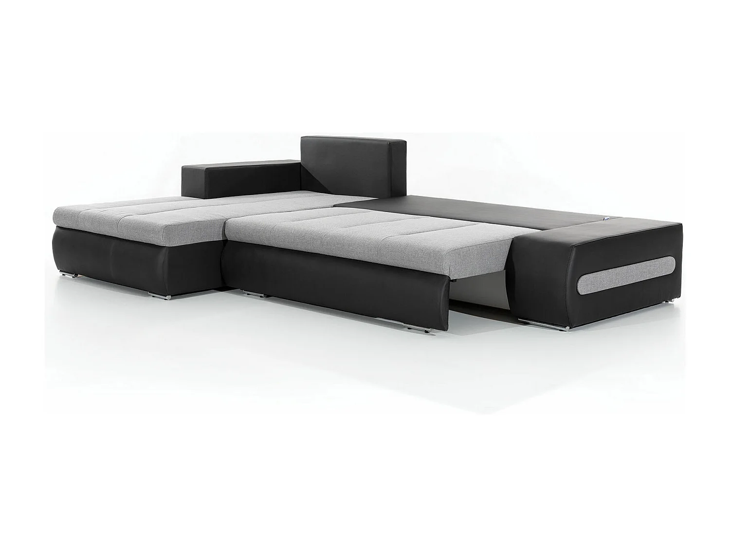 Canapé convertible angle gauche tissu gris foncé chiné et simili gris Waker 275cm