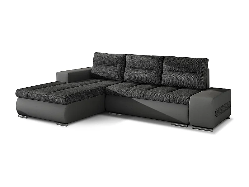 Canapé convertible angle gauche tissu gris foncé chiné et simili gris Waker 275cm