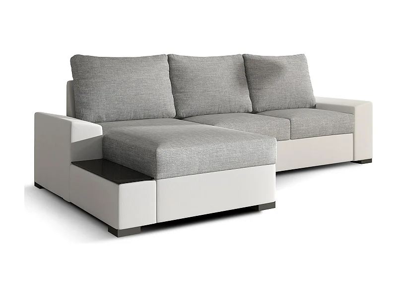 Canapé angle gauche convertible tissu gris clair et simili blanc James 245cm
