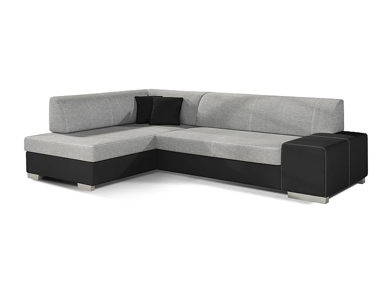 Canapé convertible angle gauche tissu gris clair et simili noir Polky 272cm