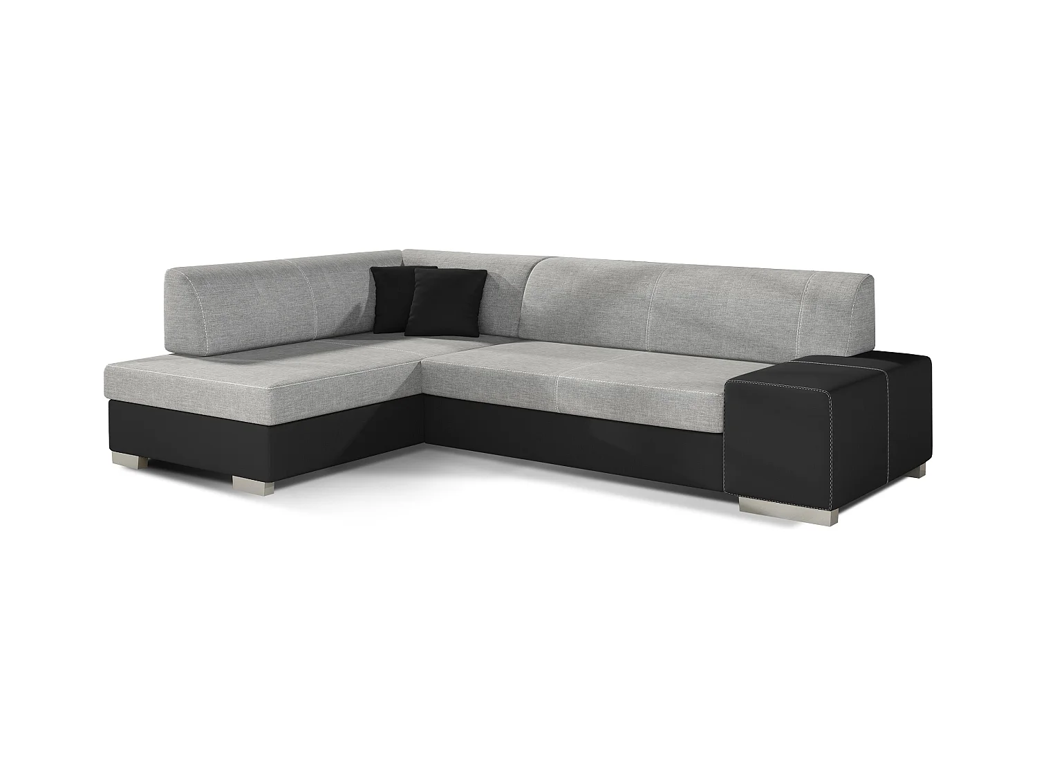 Canapé convertible angle gauche tissu gris clair et simili noir Polky 272cm
