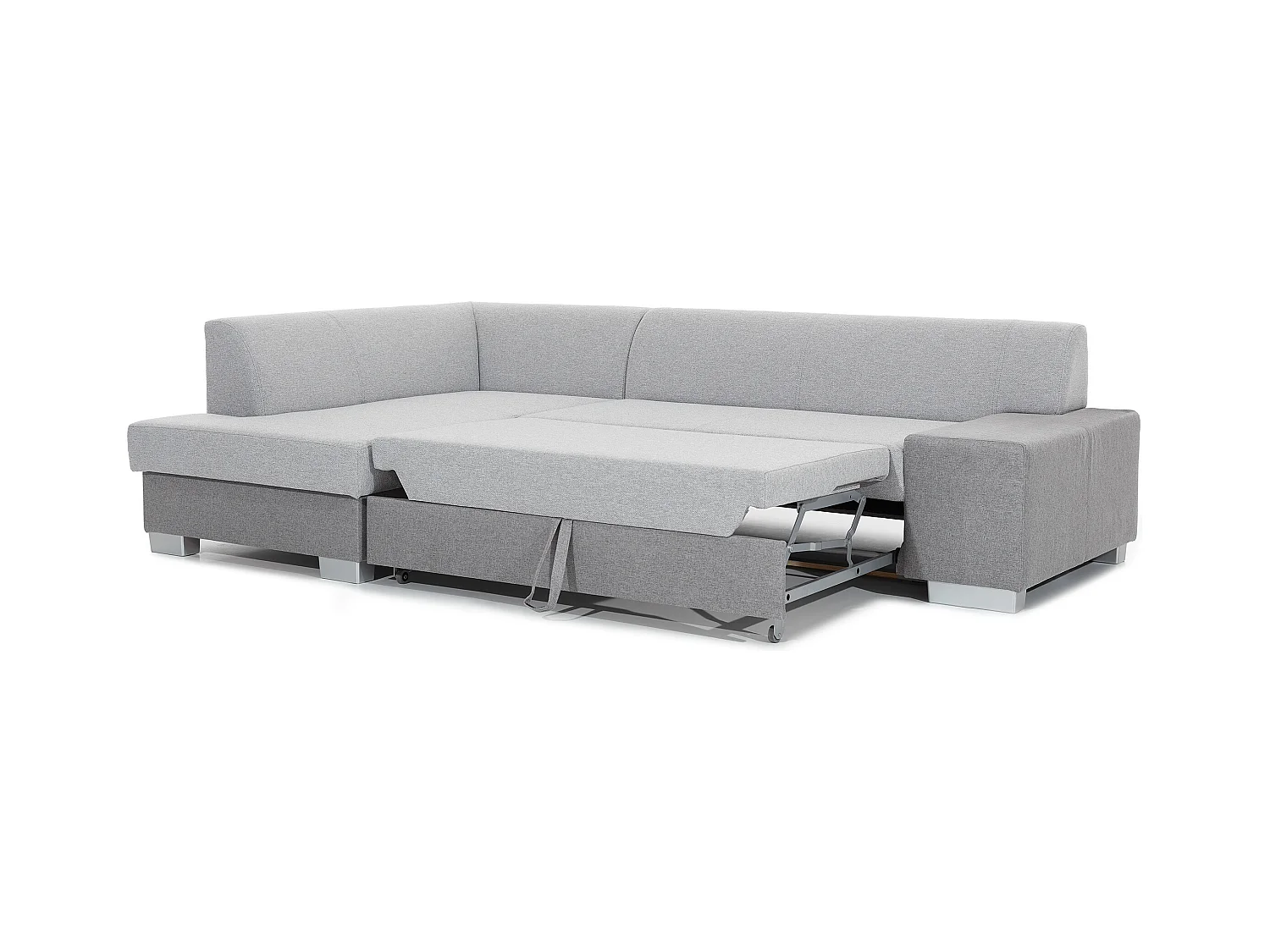 Canapé convertible angle gauche tissu gris clair et simili noir Polky 272cm