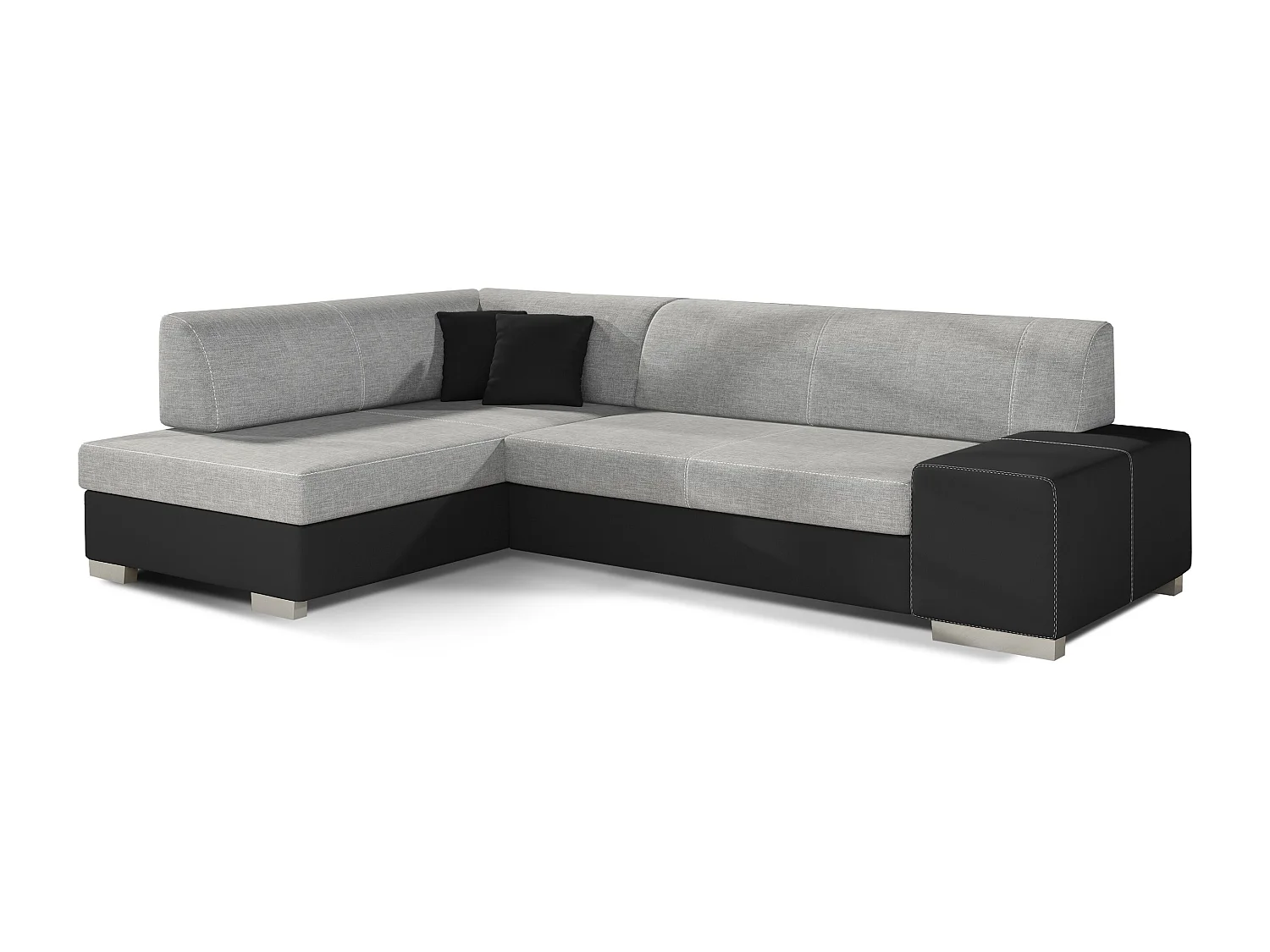 Canapé convertible angle gauche tissu gris clair et simili noir Polky 272cm