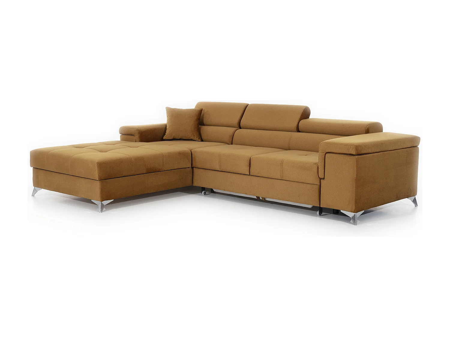 Canapé angle gauche convertible tissu gris chiné et simili blanc avec appuis-tête réglables Rikaro 280cm