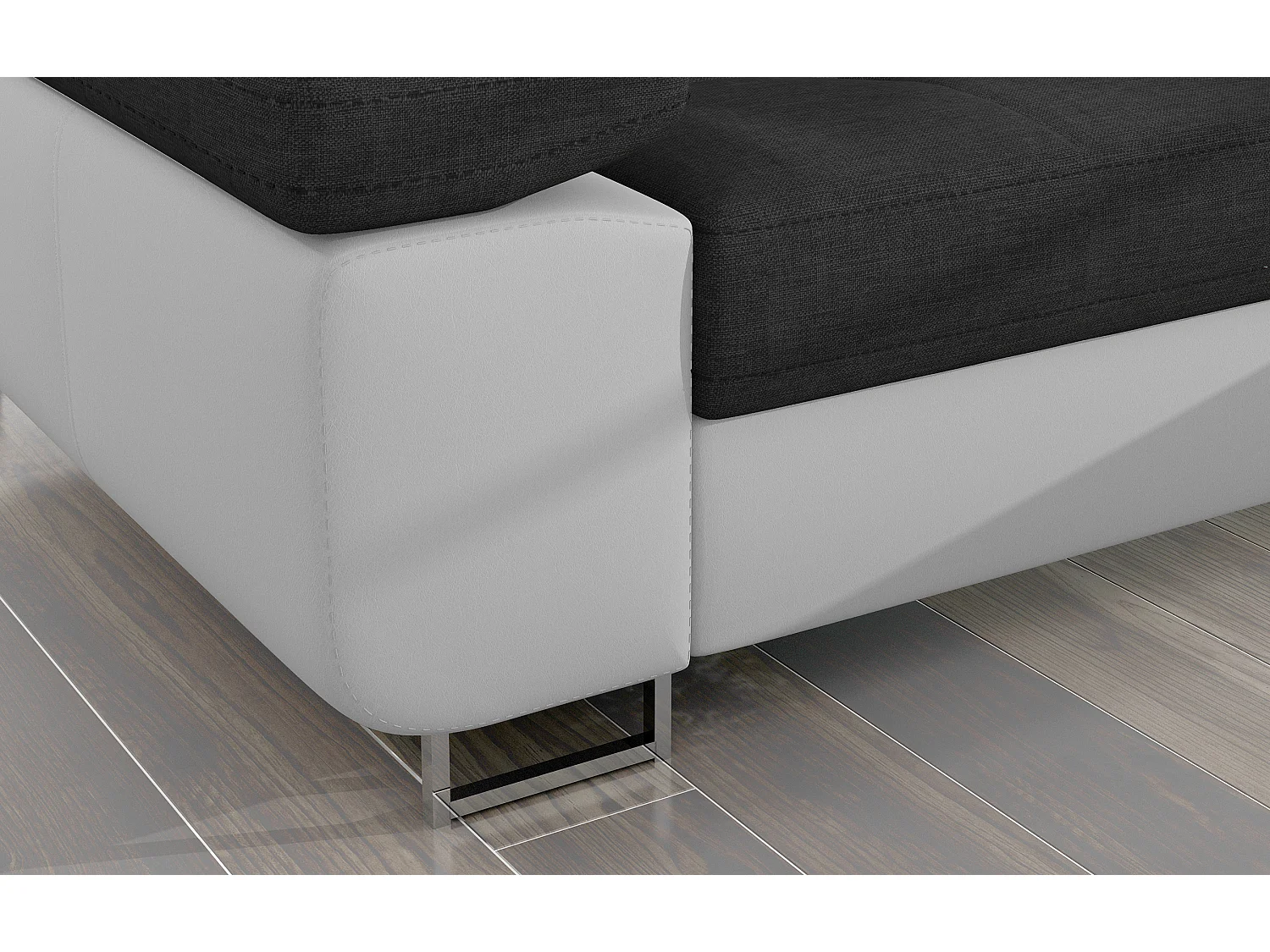Canapé d'angle convertible Bi matière appuis-tête réglables KALIZO - Coffre et pieds acier chromé-Blanc/Gris foncé-angle droit