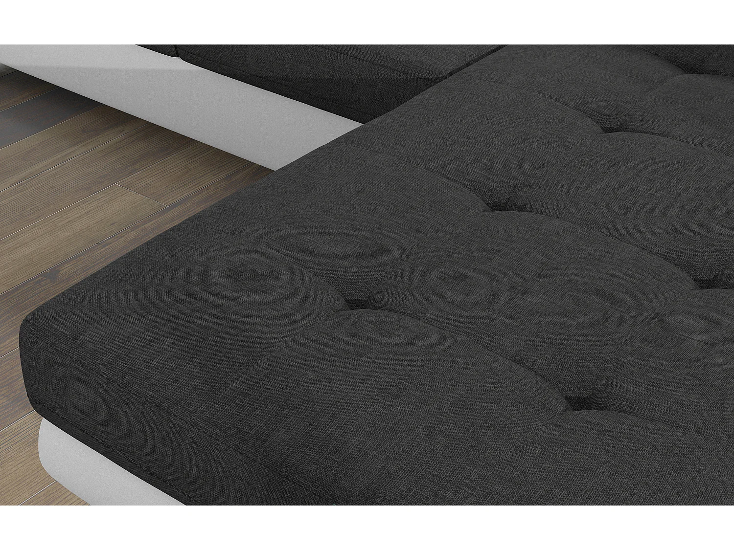 Canapé d'angle convertible Bi matière appuis-tête réglables KALIZO - Coffre et pieds acier chromé-Blanc/Gris foncé-angle droit